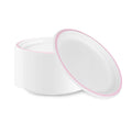 Pulp Safe No PFAS Added Round White Sugarcane / Bagasse Plate - Home Compostable, with Pink Rim - 10 1/4" x 10 1/4" - 100 count box