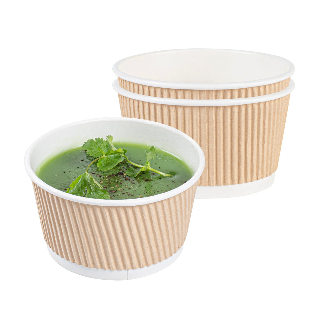 Bio Tek 12 oz Round Kraft PE Lined Paper Soup Container - Ripple Wall - 3 1/2" x 3 1/2" x 2 1/4" - 25 count box