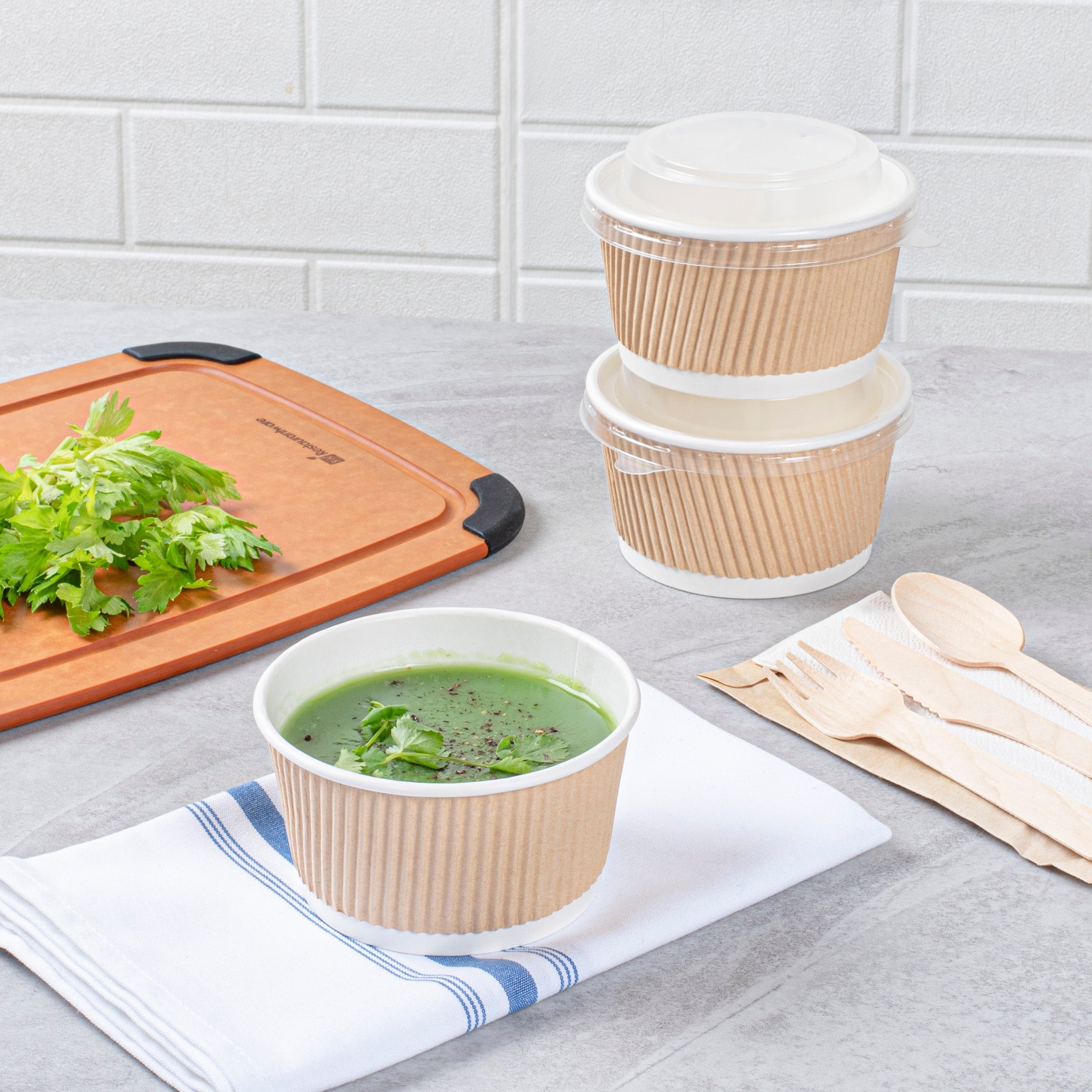 Bio Tek 12 oz Round Kraft PE Lined Paper Soup Container - Ripple Wall - 3 1/2" x 3 1/2" x 2 1/4" - 25 count box