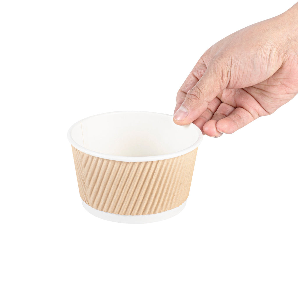 Bio Tek 12 oz Round Kraft PE Lined Paper Soup Container - Ripple Wall - 3 1/2" x 3 1/2" x 2 1/4" - 25 count box