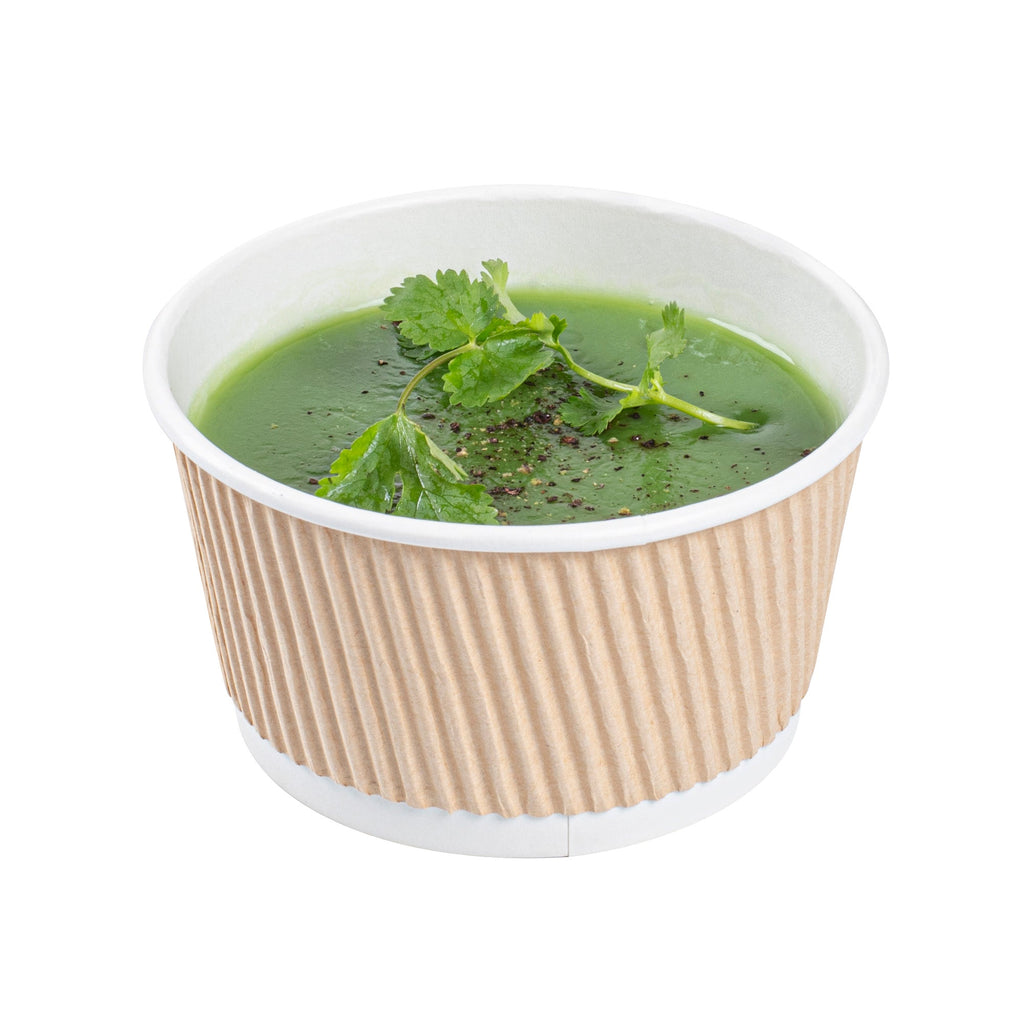 Bio Tek 12 oz Round Kraft PE Lined Paper Soup Container - Ripple Wall - 3 1/2" x 3 1/2" x 2 1/4" - 25 count box