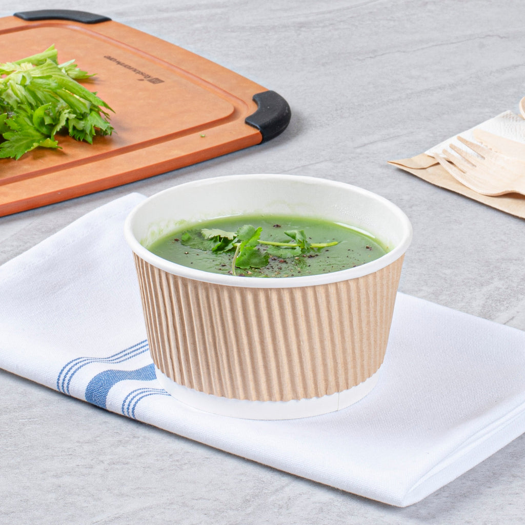 Bio Tek 12 oz Round Kraft PE Lined Paper Soup Container - Ripple Wall - 3 1/2" x 3 1/2" x 2 1/4" - 25 count box