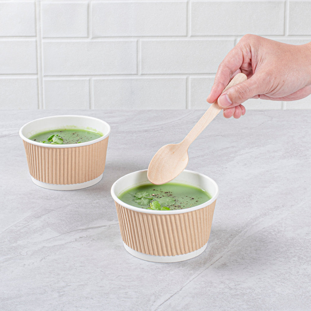 Bio Tek 12 oz Round Kraft PE Lined Paper Soup Container - Ripple Wall - 3 1/2" x 3 1/2" x 2 1/4" - 25 count box