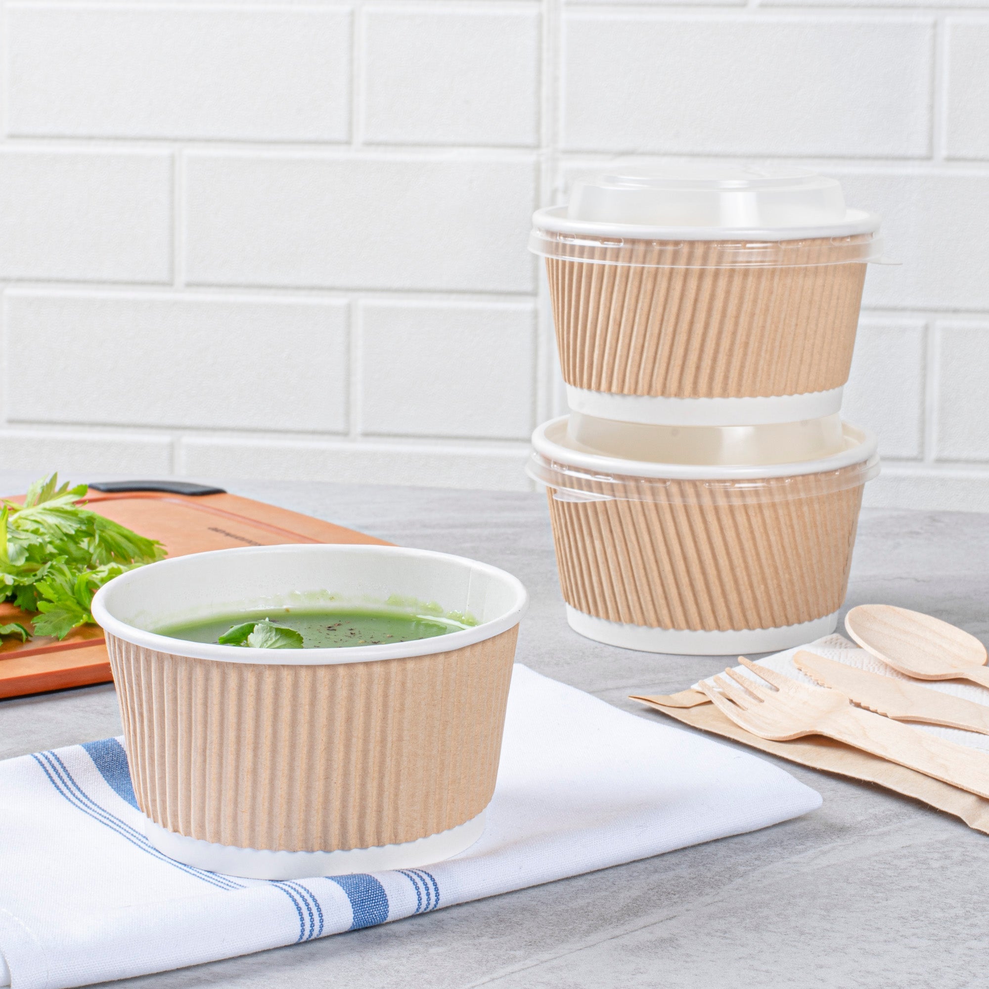 Bio Tek 12 oz Round Kraft PE Lined Paper Soup Container - Ripple Wall - 3 1/2" x 3 1/2" x 2 1/4" - 25 count box