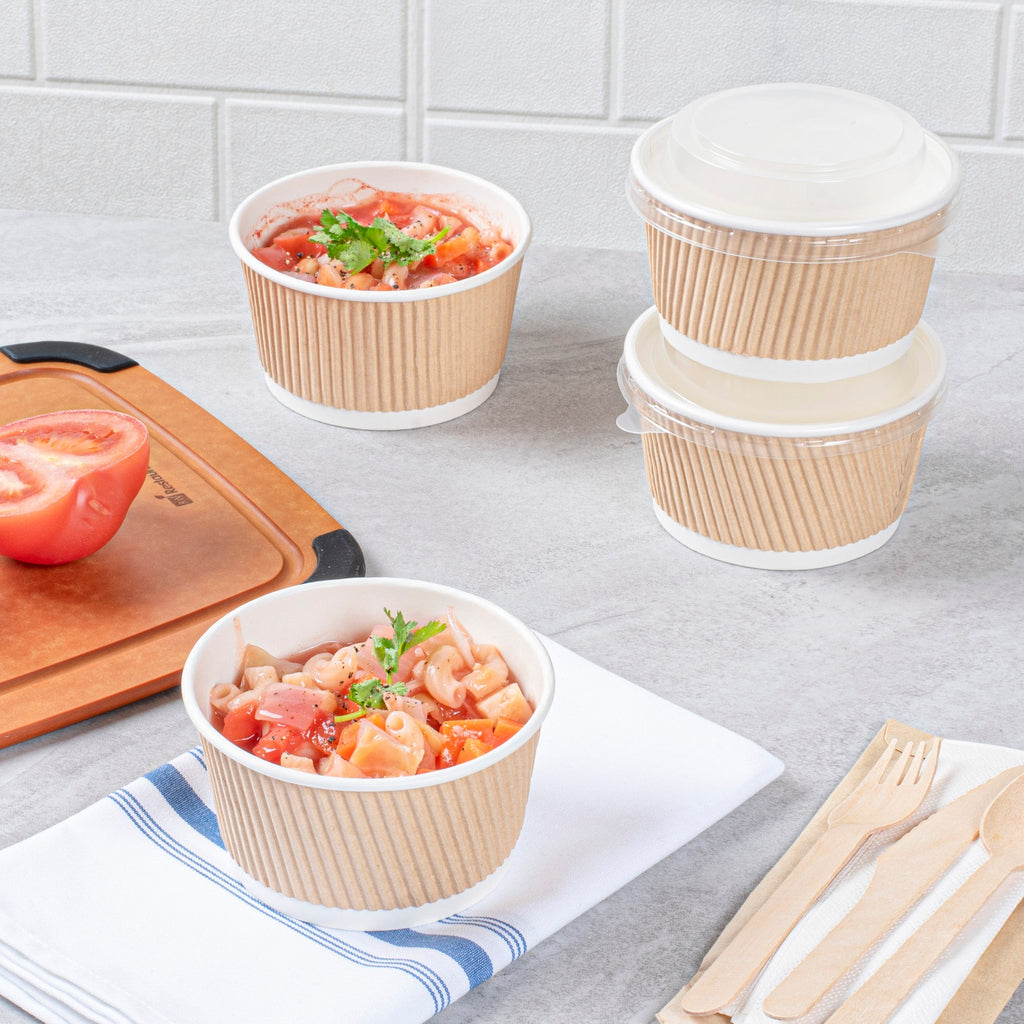 Bio Tek 12 oz Round Kraft PE Lined Paper Soup Container - Ripple Wall - 3 1/2" x 3 1/2" x 2 1/4" - 200 count box