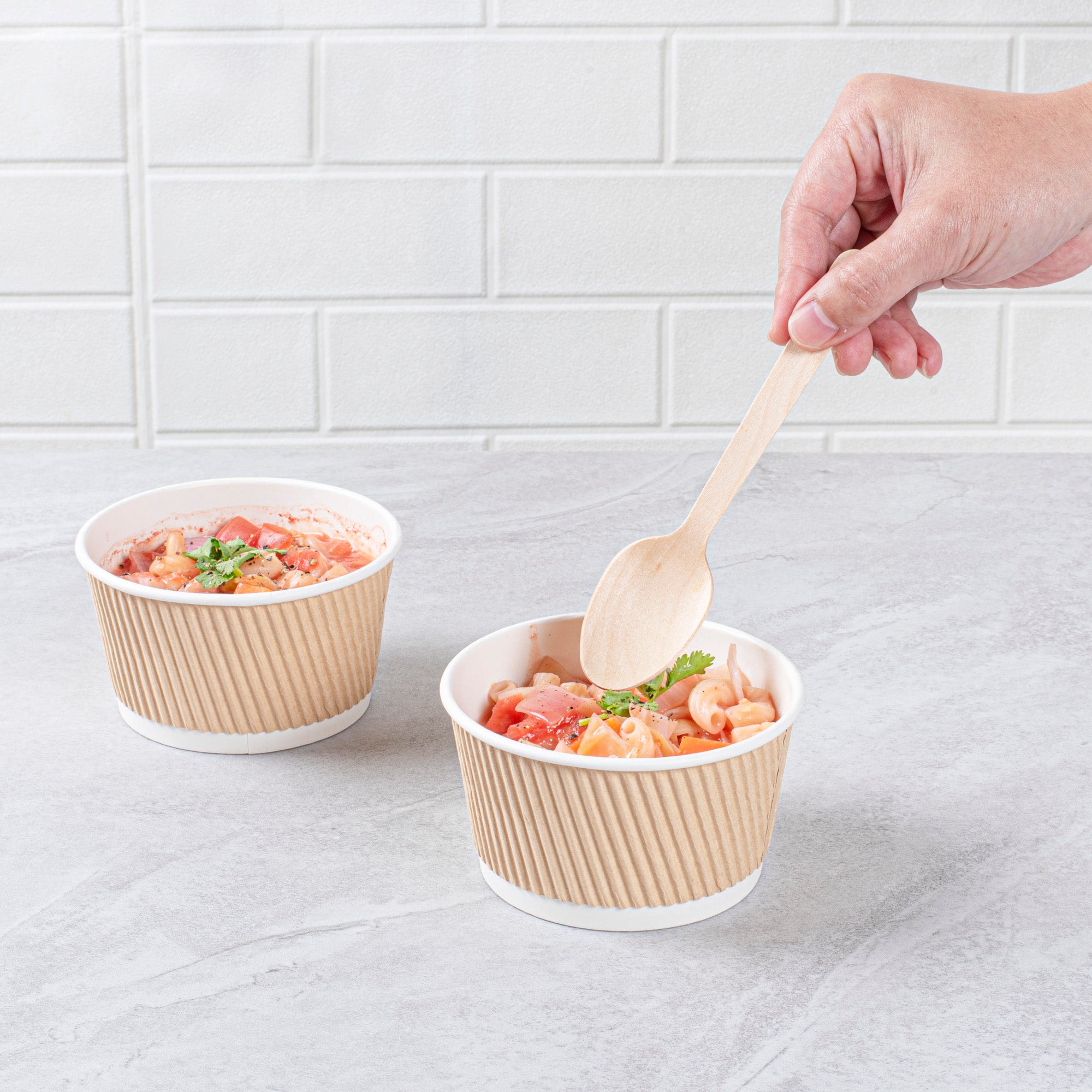 Bio Tek 12 oz Round Kraft PE Lined Paper Soup Container - Ripple Wall - 3 1/2" x 3 1/2" x 2 1/4" - 200 count box