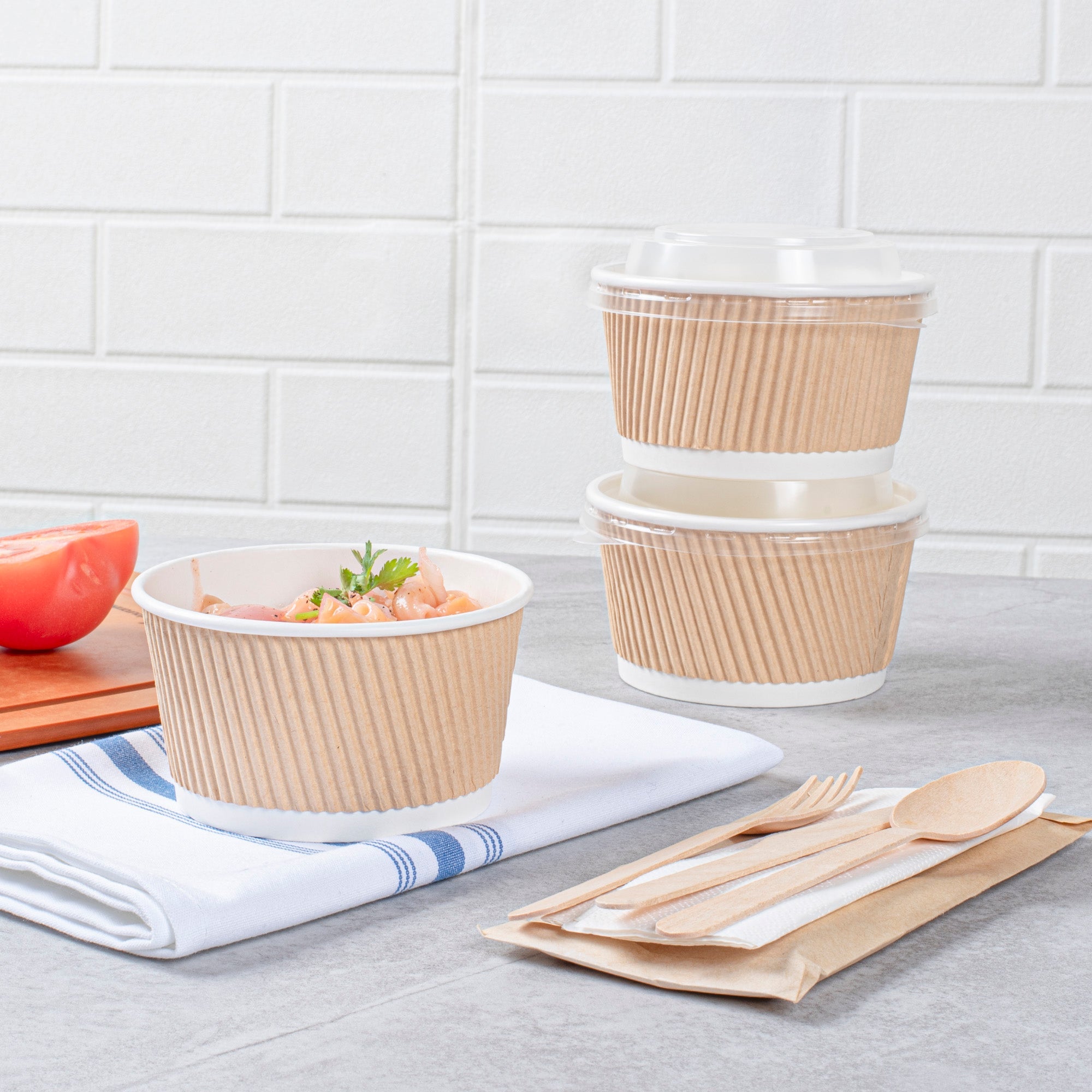 Bio Tek 12 oz Round Kraft PE Lined Paper Soup Container - Ripple Wall - 3 1/2" x 3 1/2" x 2 1/4" - 200 count box