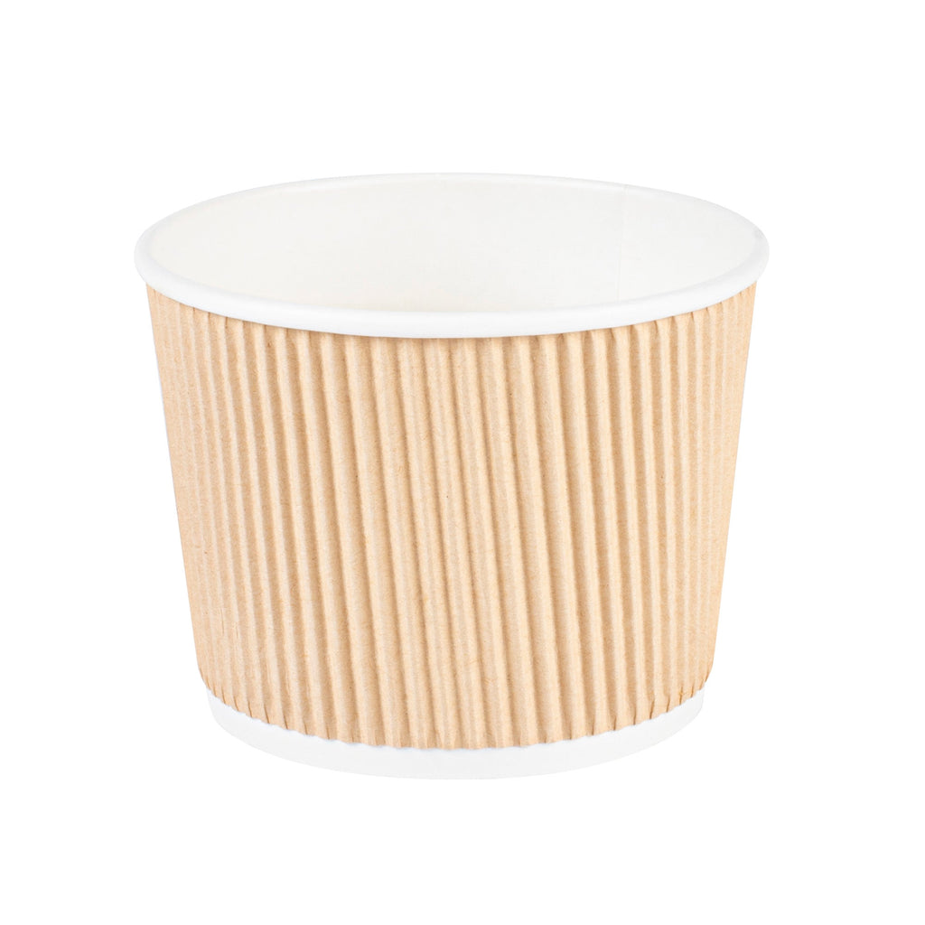 Bio Tek 18 oz Round Kraft PE Lined Paper Soup Container - Ripple Wall - 3 1/2" x 3 1/2" x 3 1/4" - 25 count box