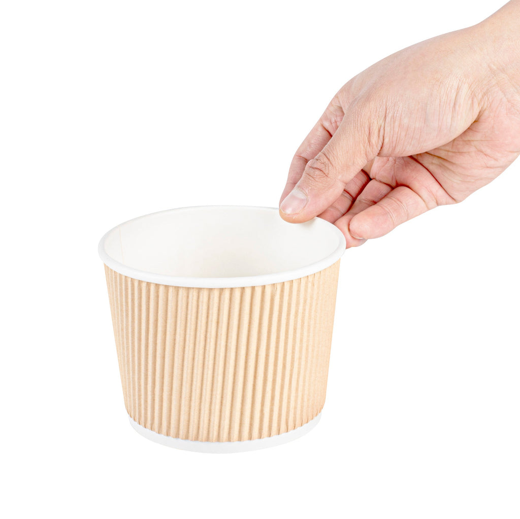 Bio Tek 18 oz Round Kraft PE Lined Paper Soup Container - Ripple Wall - 3 1/2" x 3 1/2" x 3 1/4" - 25 count box