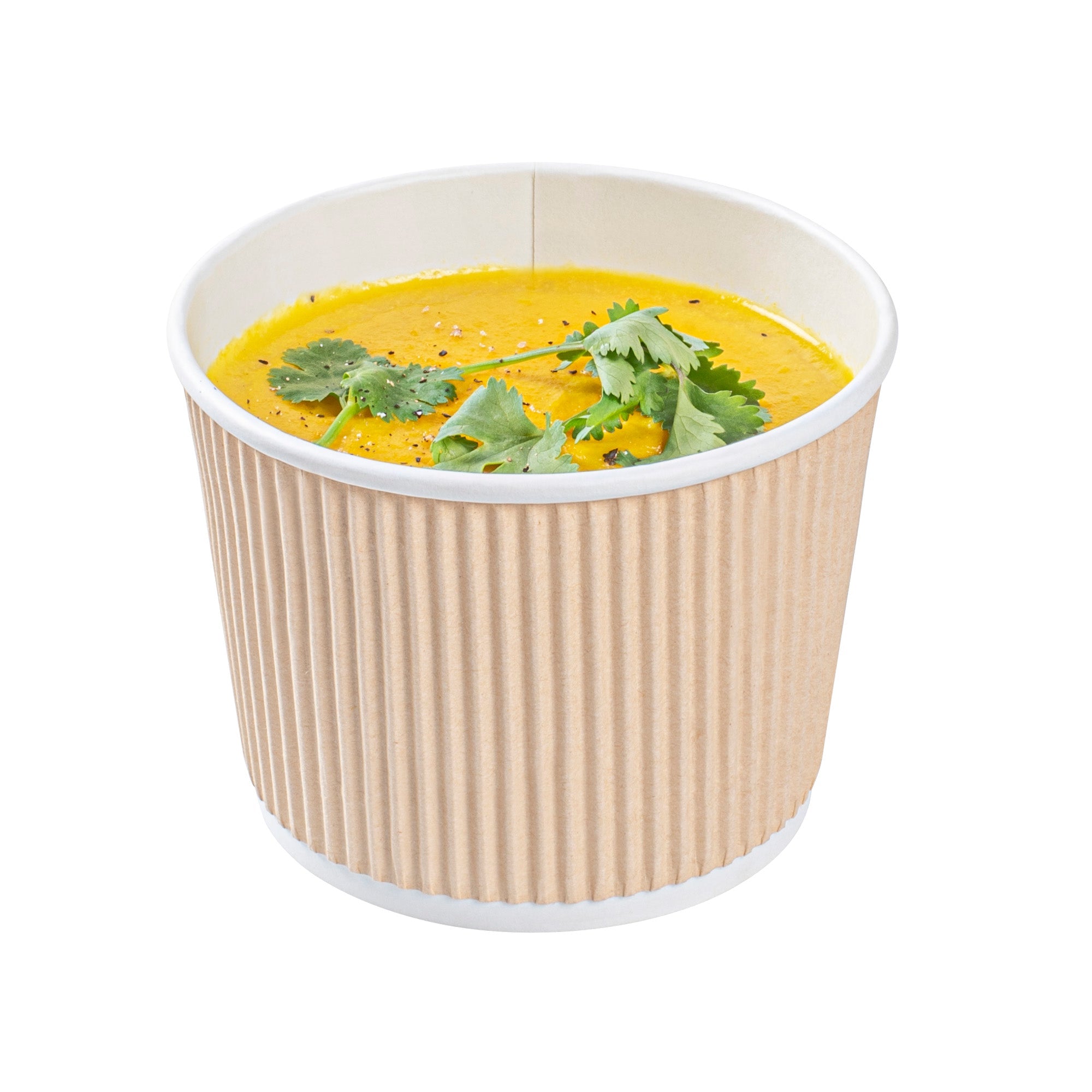 Bio Tek 18 oz Round Kraft PE Lined Paper Soup Container - Ripple Wall - 3 1/2" x 3 1/2" x 3 1/4" - 25 count box