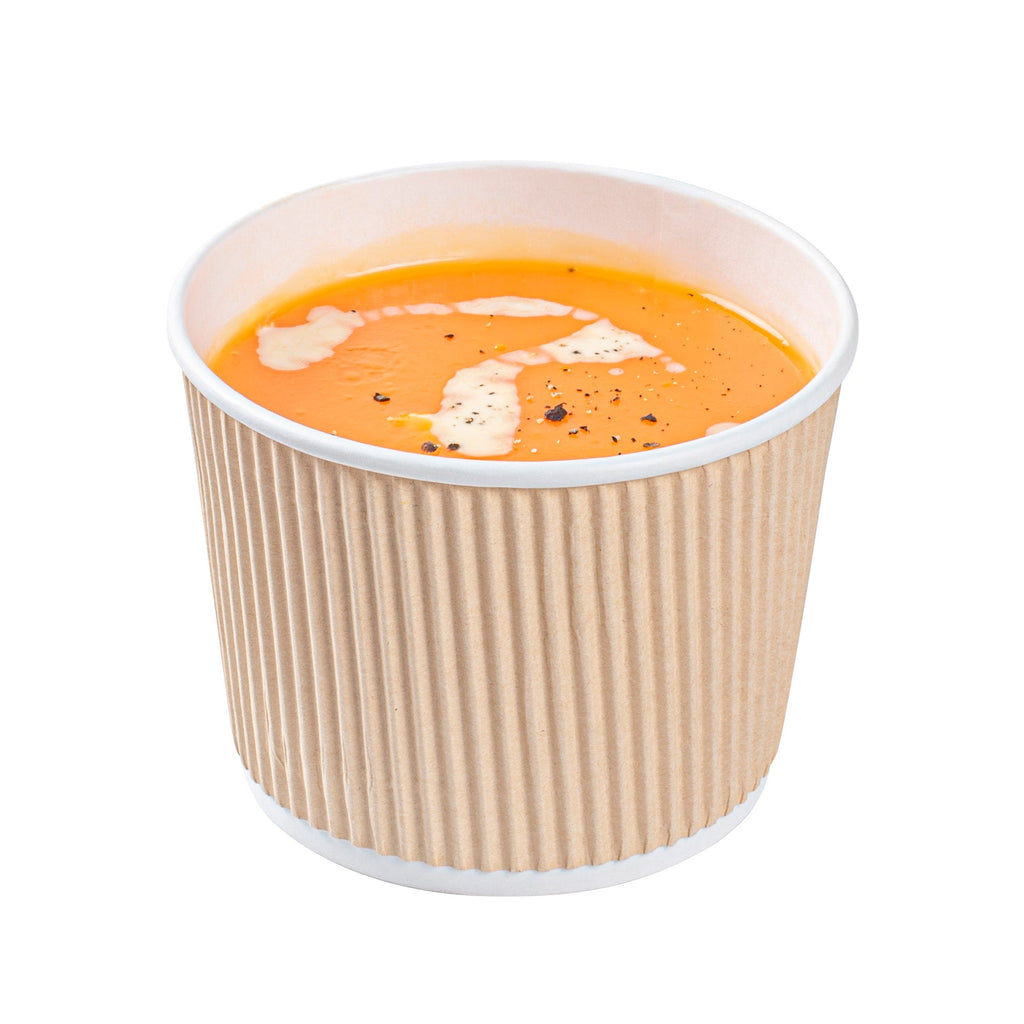 Bio Tek 18 oz Round Kraft PE Lined Paper Soup Container - Ripple Wall - 3 1/2" x 3 1/2" x 3 1/4" - 200 count box