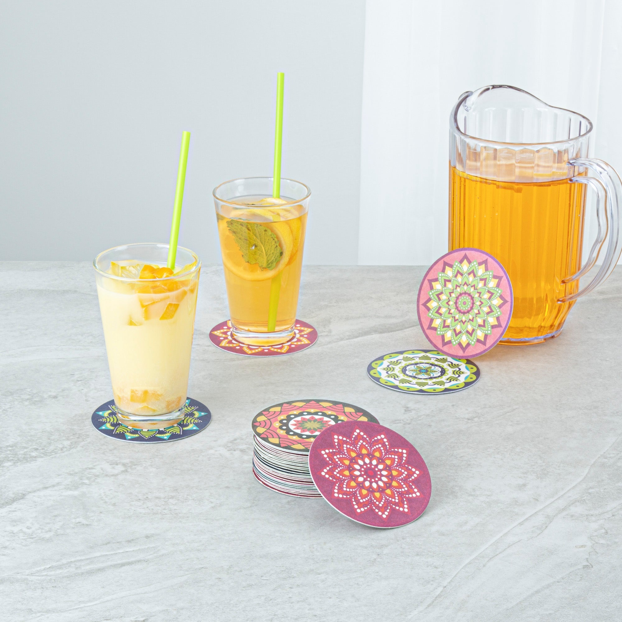 Bar Lux Round Floral Paper Coaster - 6 Assorted Designs - 3 1/2" - 480 count box