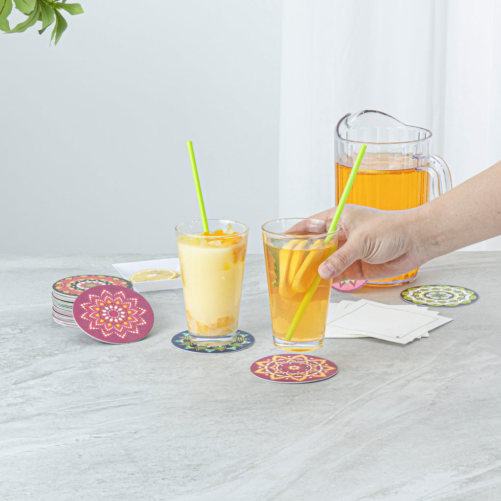 Bar Lux Round Floral Paper Coaster - 6 Assorted Designs - 3 1/2" - 48 count box