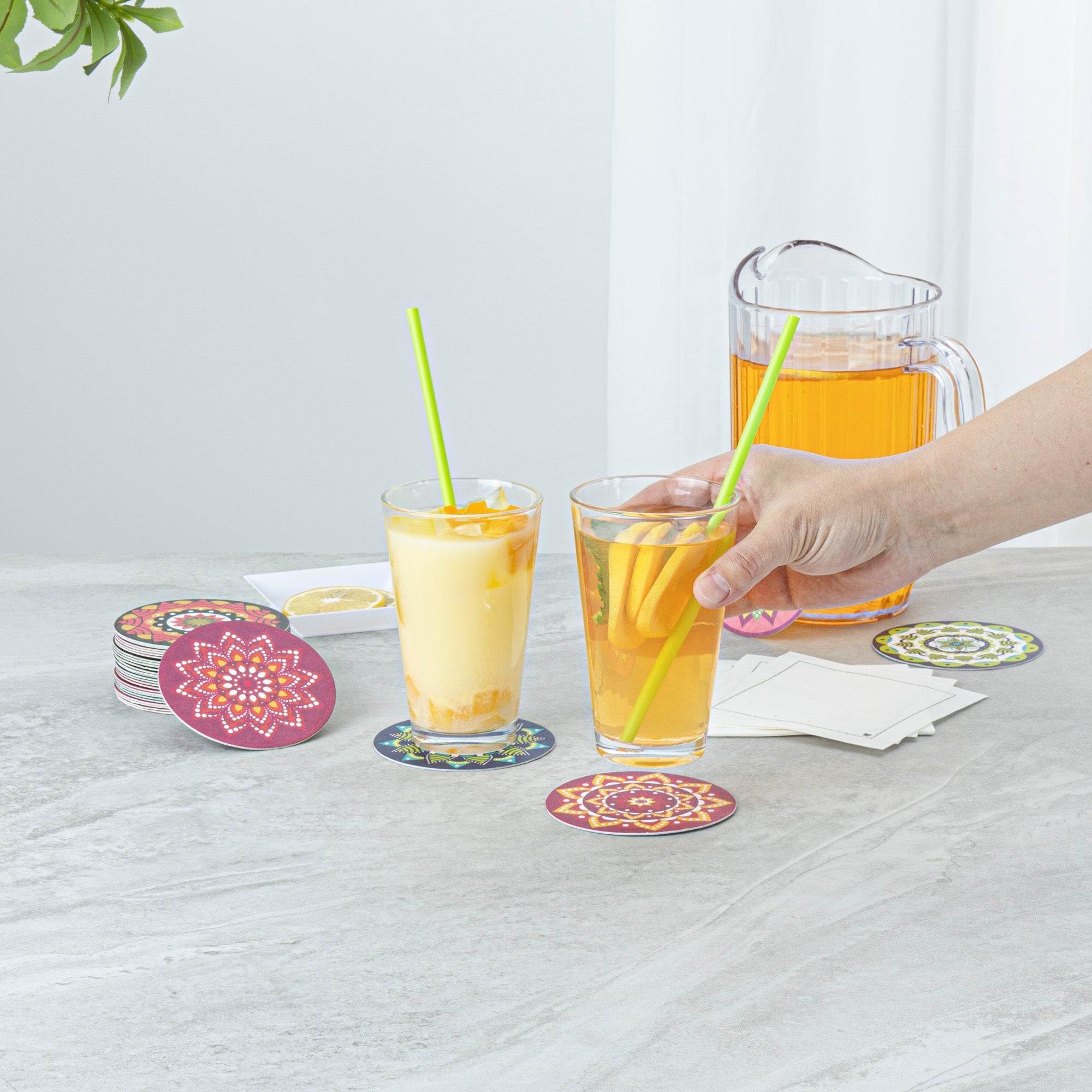Bar Lux Round Floral Paper Coaster - 6 Assorted Designs - 3 1/2" - 48 count box