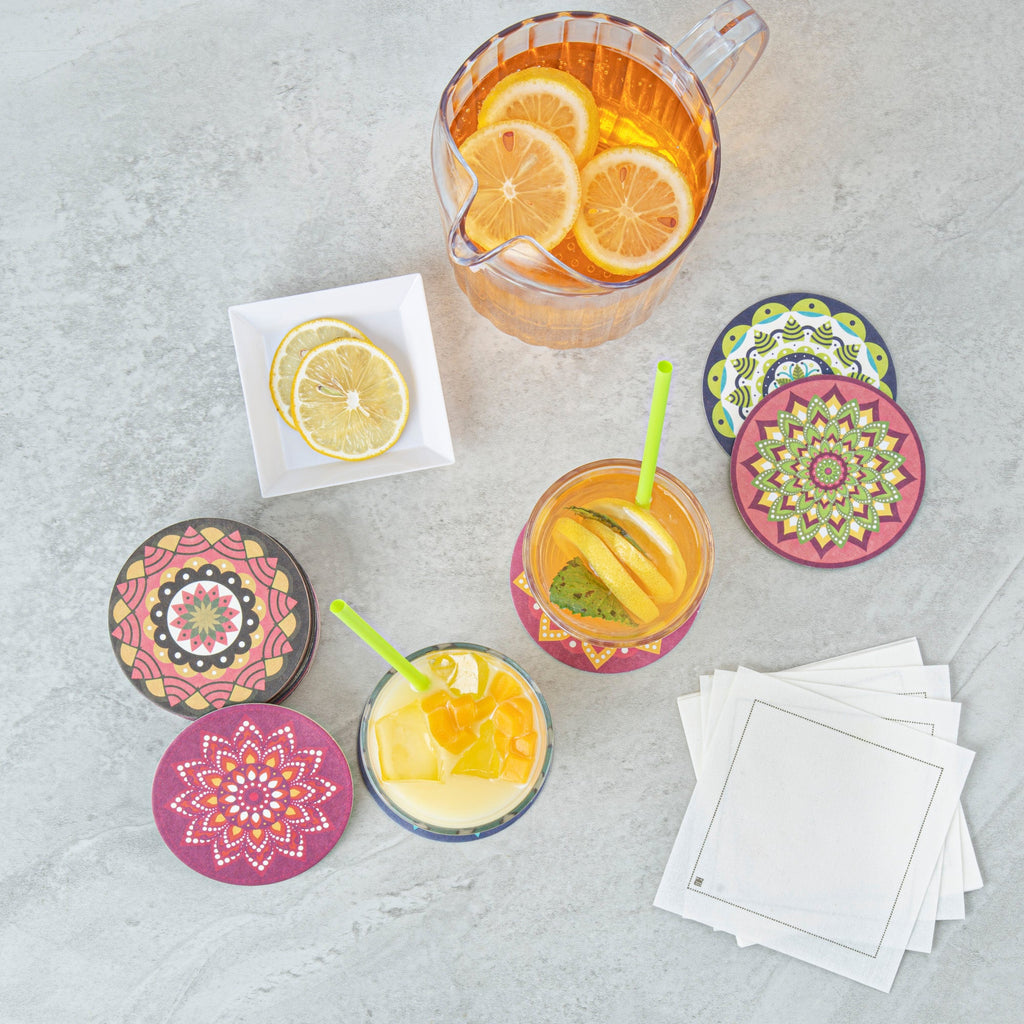 Bar Lux Round Floral Paper Coaster - 6 Assorted Designs - 3 1/2" - 480 count box