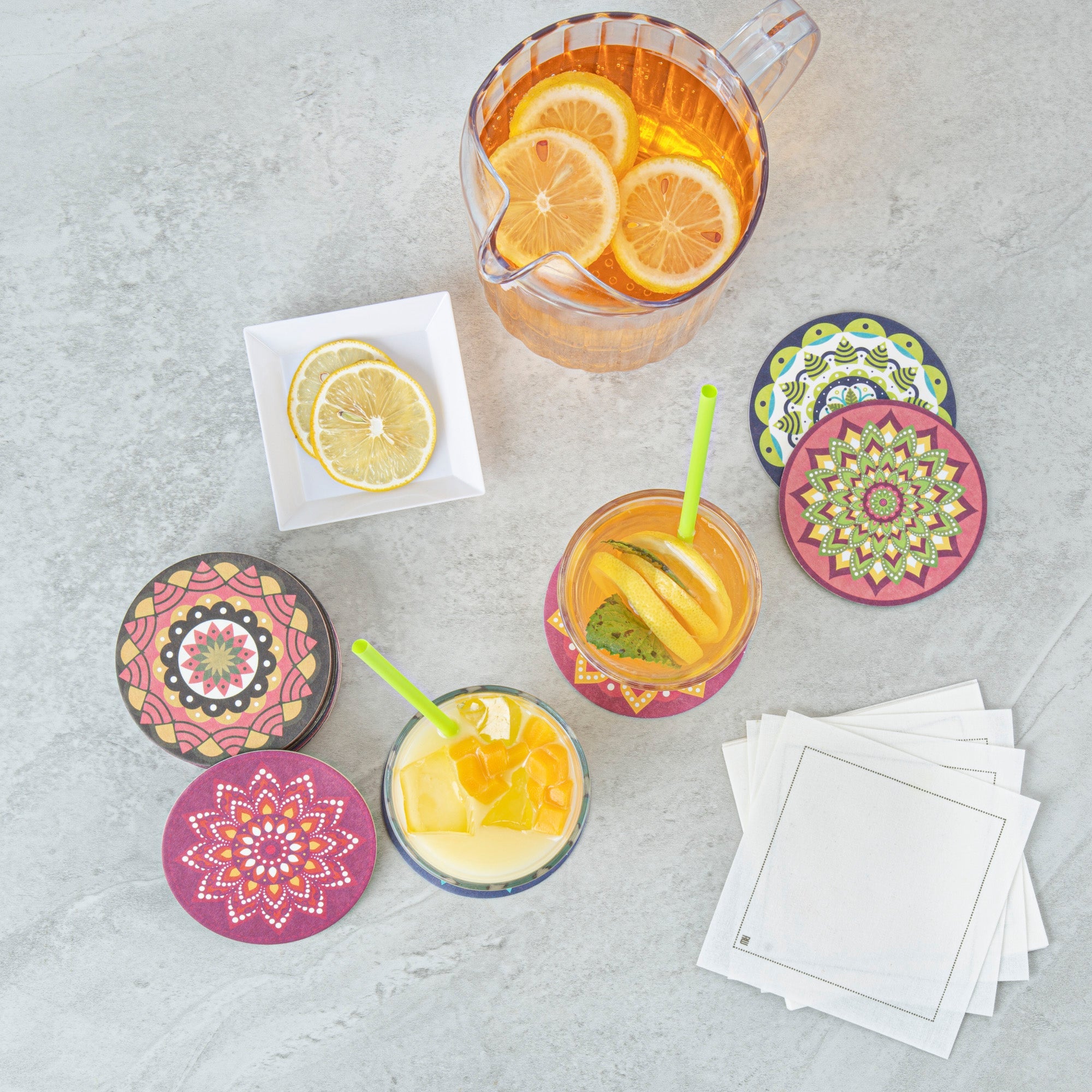 Bar Lux Round Floral Paper Coaster - 6 Assorted Designs - 3 1/2" - 480 count box
