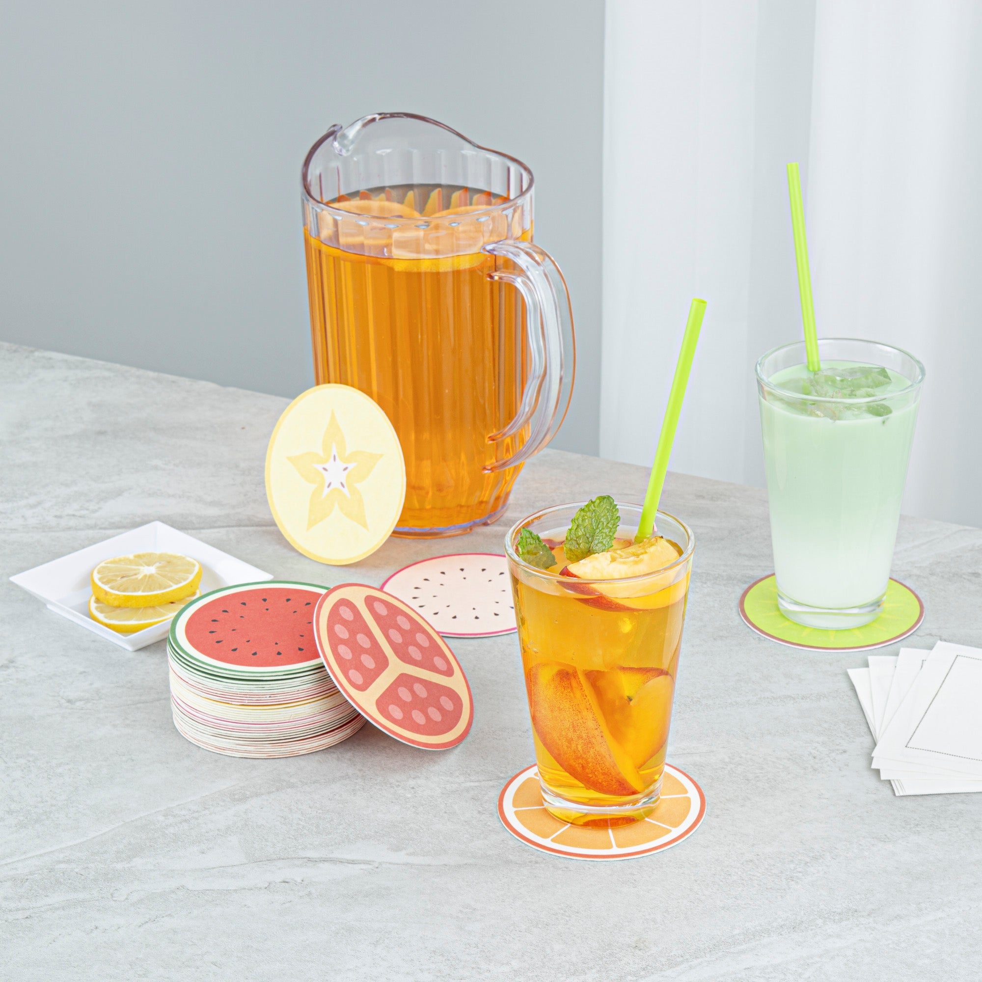 Bar Lux Round Fruit Paper Coaster - 6 Assorted Designs - 3 1/2" - 48 count box