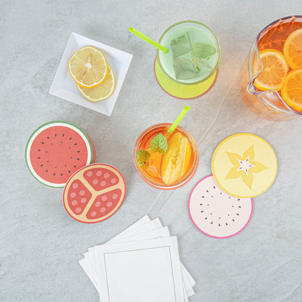 Bar Lux Round Fruit Paper Coaster - 6 Assorted Designs - 3 1/2" - 48 count box