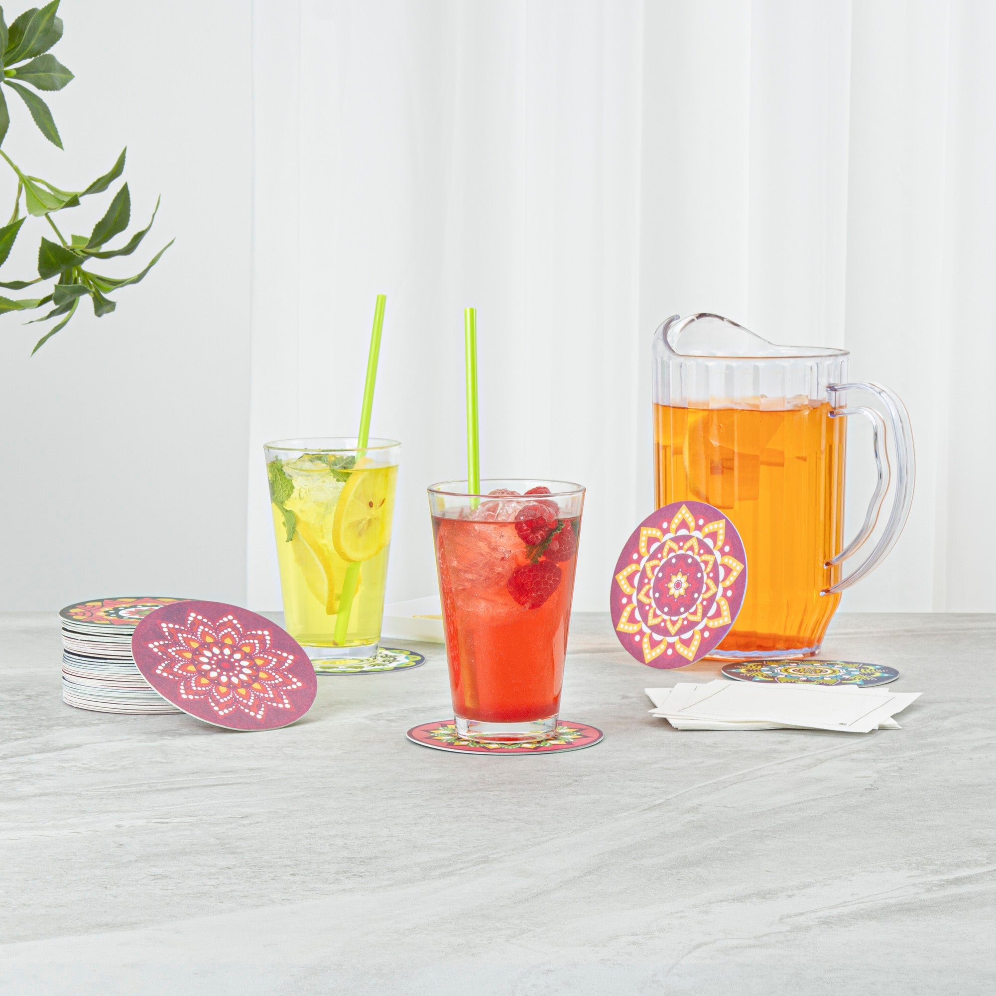 Bar Lux Round Floral Paper Coaster - 6 Assorted Designs - 4" - 48 count box
