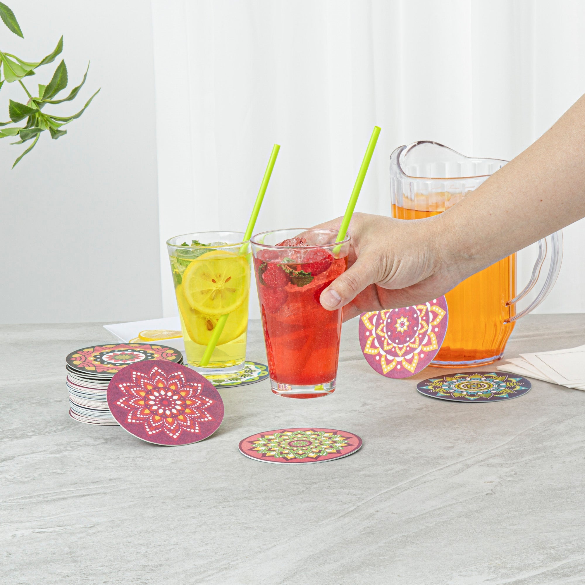 Bar Lux Round Floral Paper Coaster - 6 Assorted Designs - 4" - 48 count box