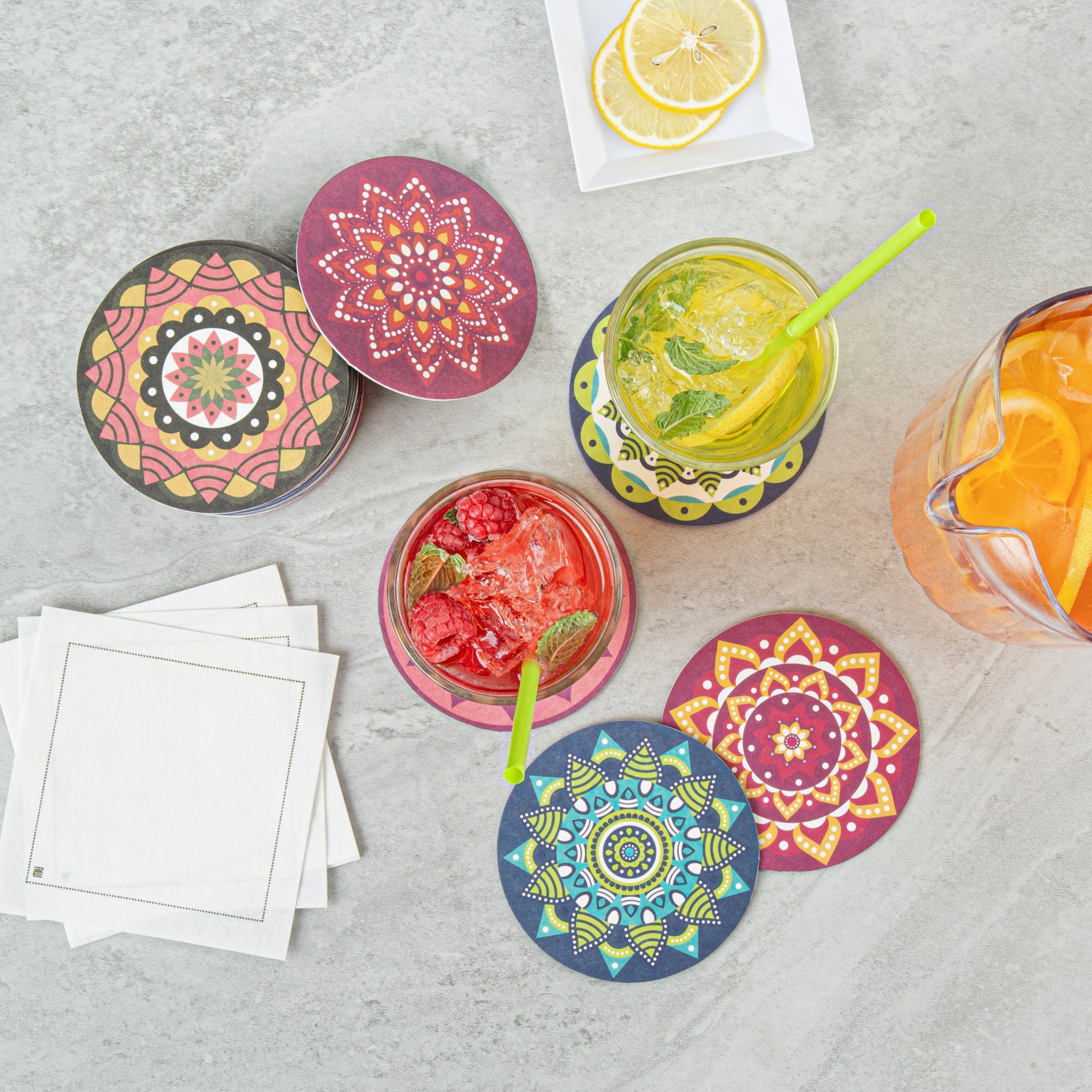 Bar Lux Round Floral Paper Coaster - 6 Assorted Designs - 4" - 48 count box
