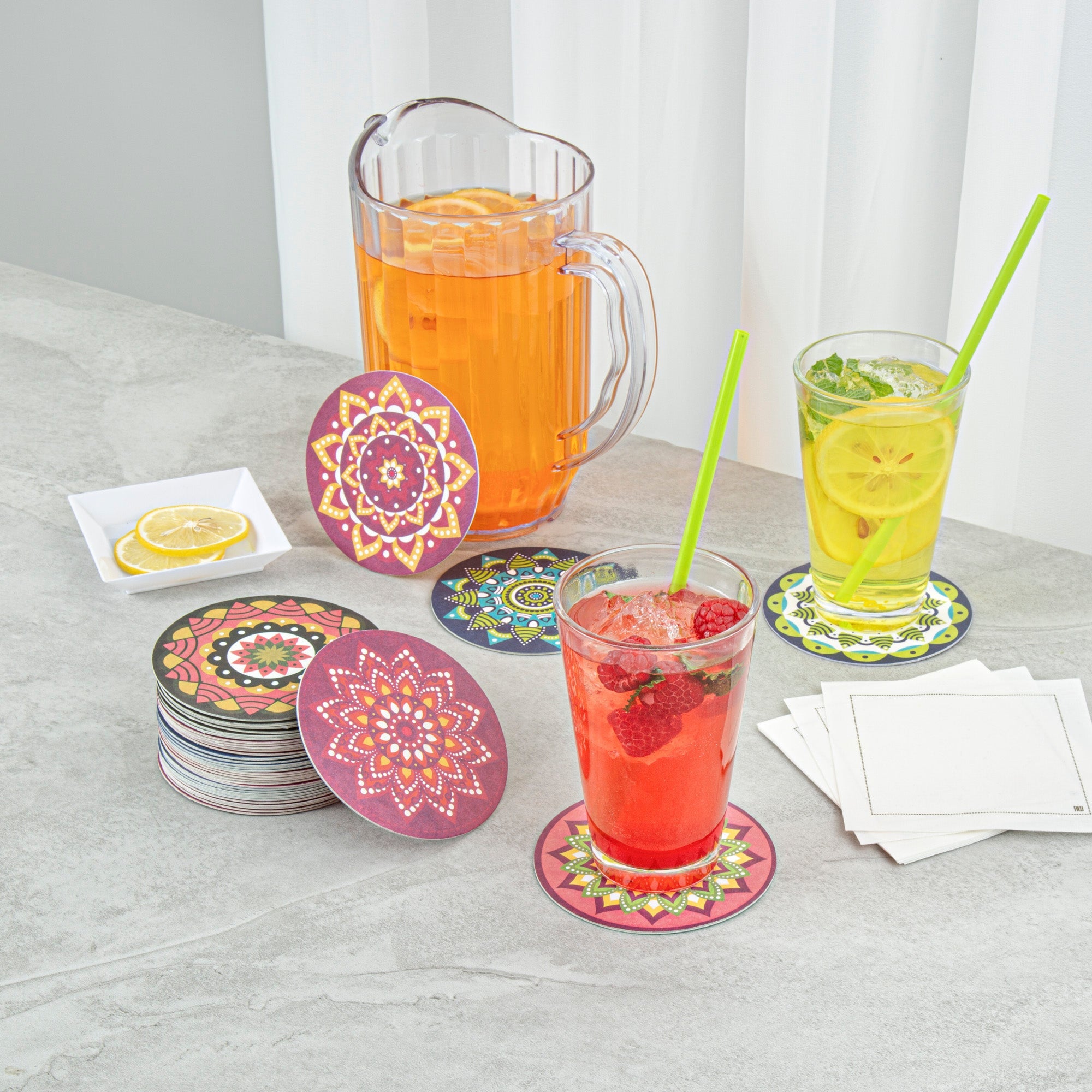 Bar Lux Round Floral Paper Coaster - 6 Assorted Designs - 4" - 480 count box