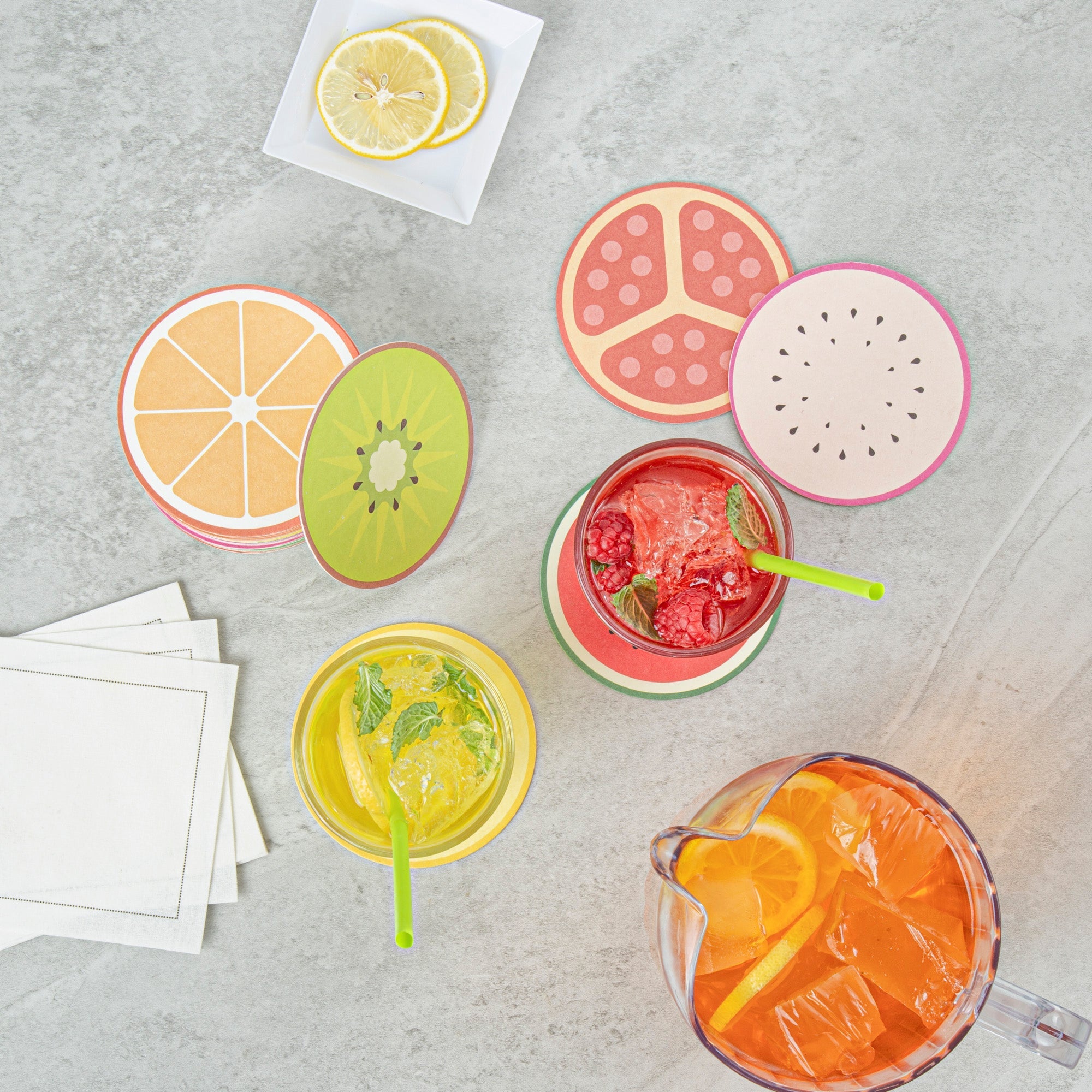 Bar Lux Round Fruit Paper Coaster - 6 Assorted Designs - 4" - 48 count box