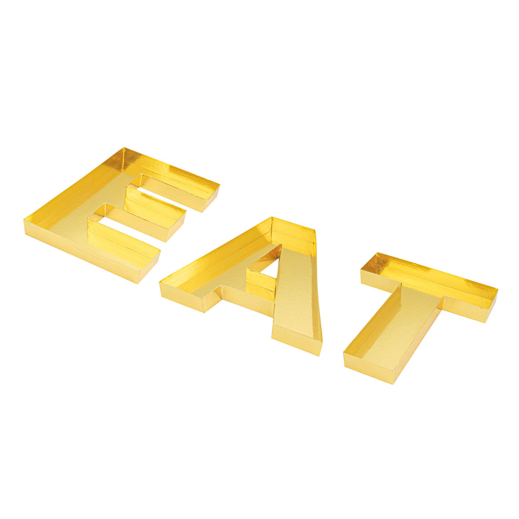 Chef 101 Gold Paper Charcuterie Fillable EAT Letter Trays - 12 1/2" x 12" x 4 3/4" - 1 count box