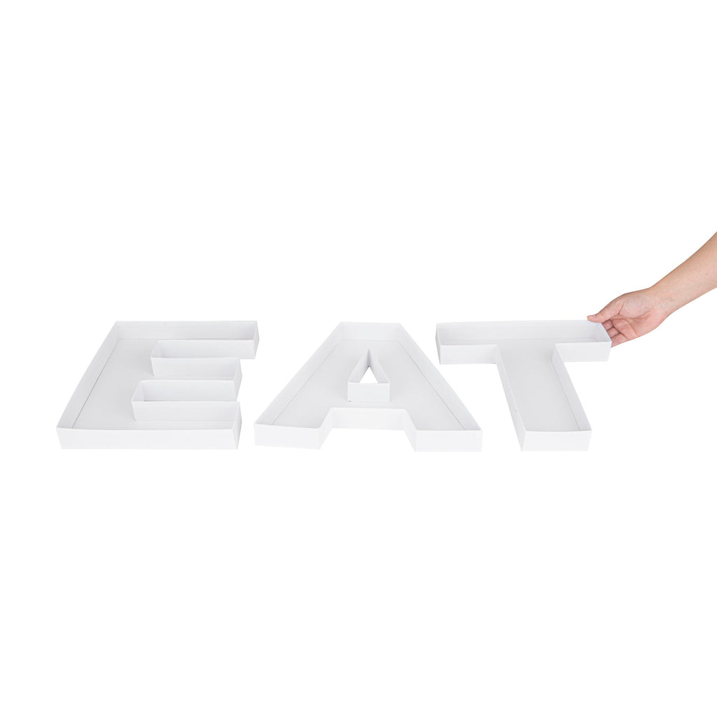 Chef 101 White Paper Charcuterie Fillable EAT Letter Trays - 12 1/2" x 12" x 4 3/4" - 1 count box