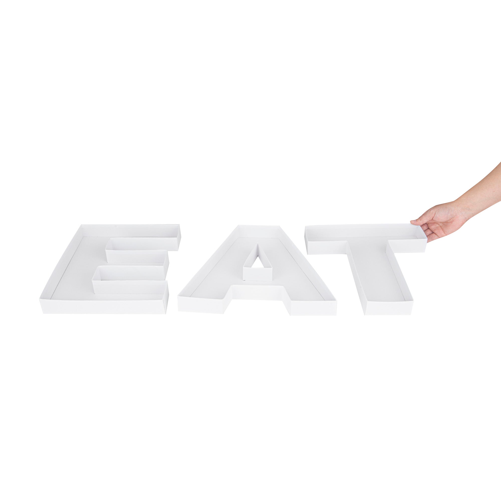 Chef 101 White Paper Charcuterie Fillable EAT Letter Trays - 12 1/2" x 12" x 4 3/4" - 1 count box
