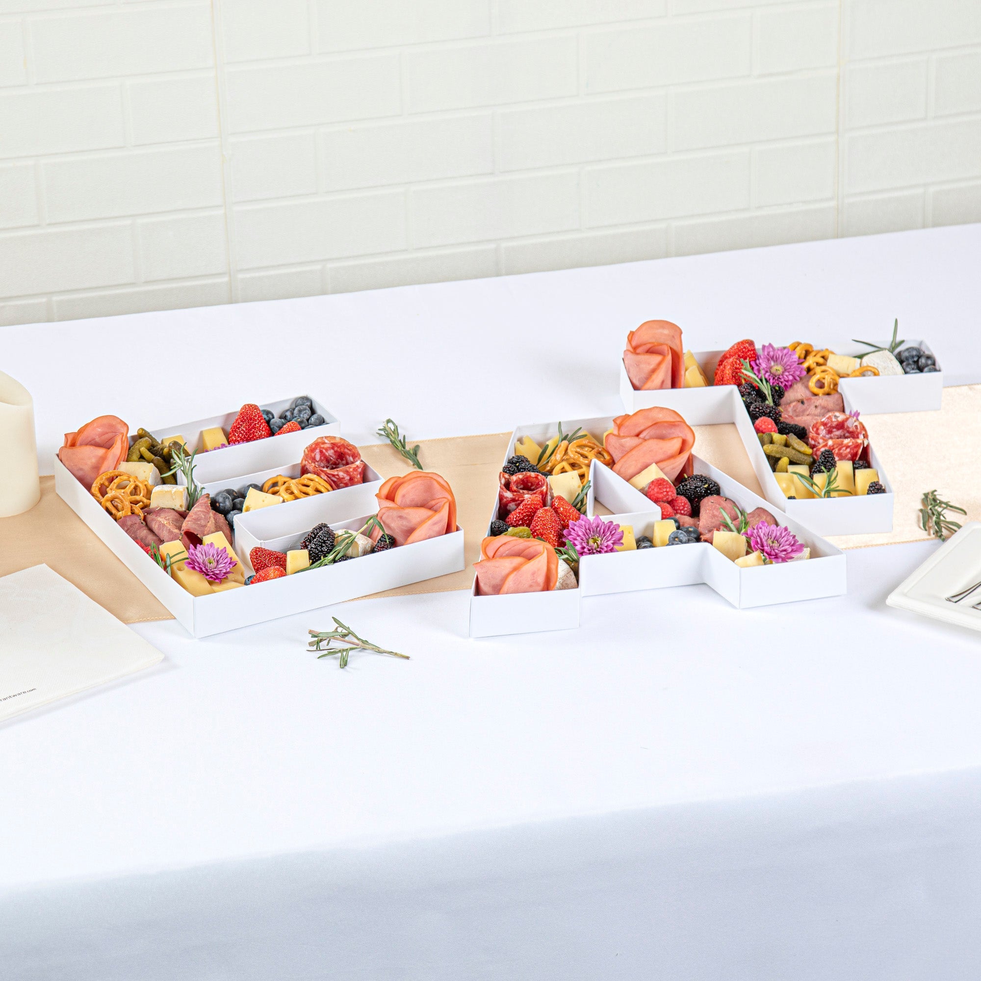 Chef 101 White Paper Charcuterie Fillable EAT Letter Trays - 12 1/2" x 12" x 4 3/4" - 1 count box