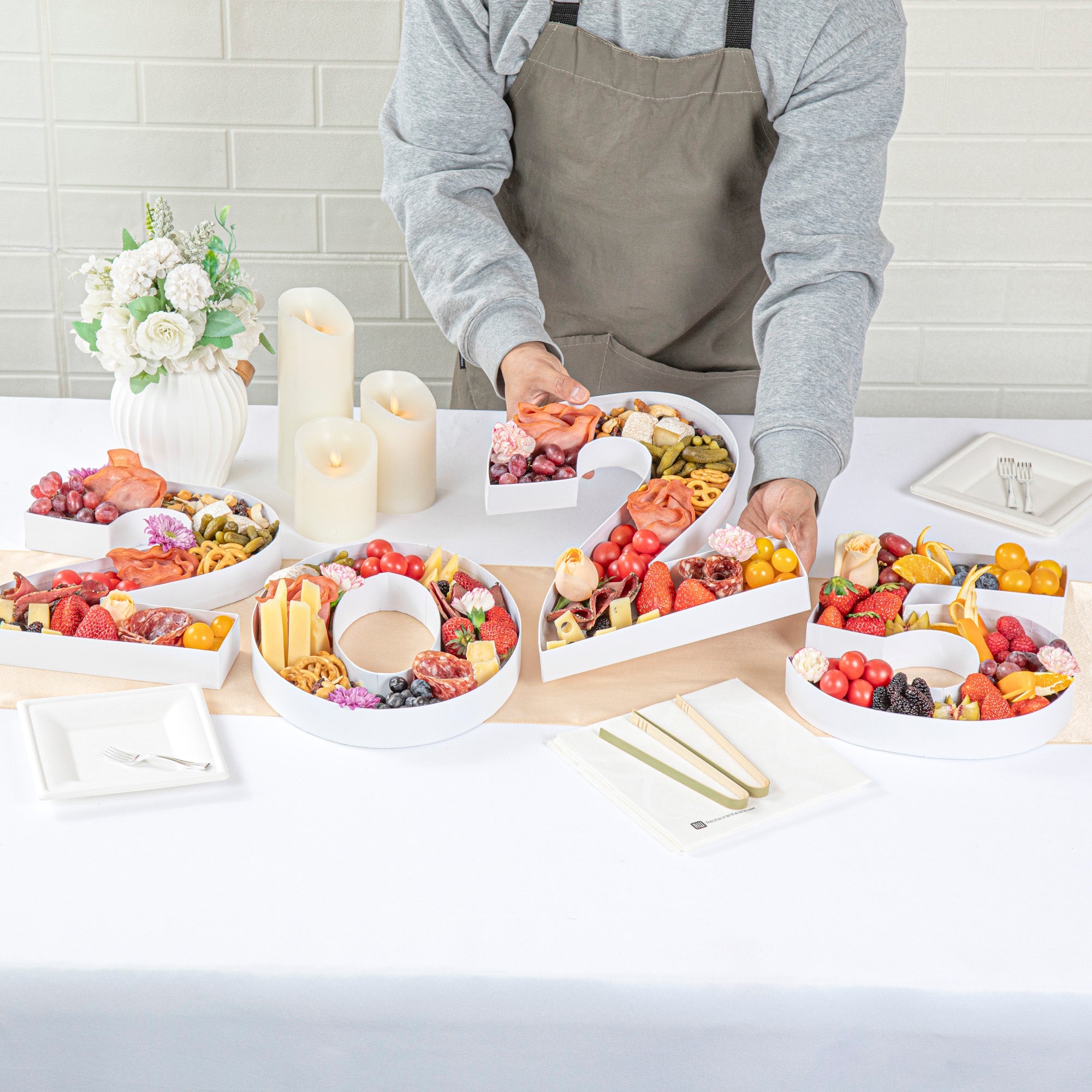 Chef 101 White Paper Charcuterie Fillable Number 2 Tray - 12" x 10" x 1 1/2" - 1 count box