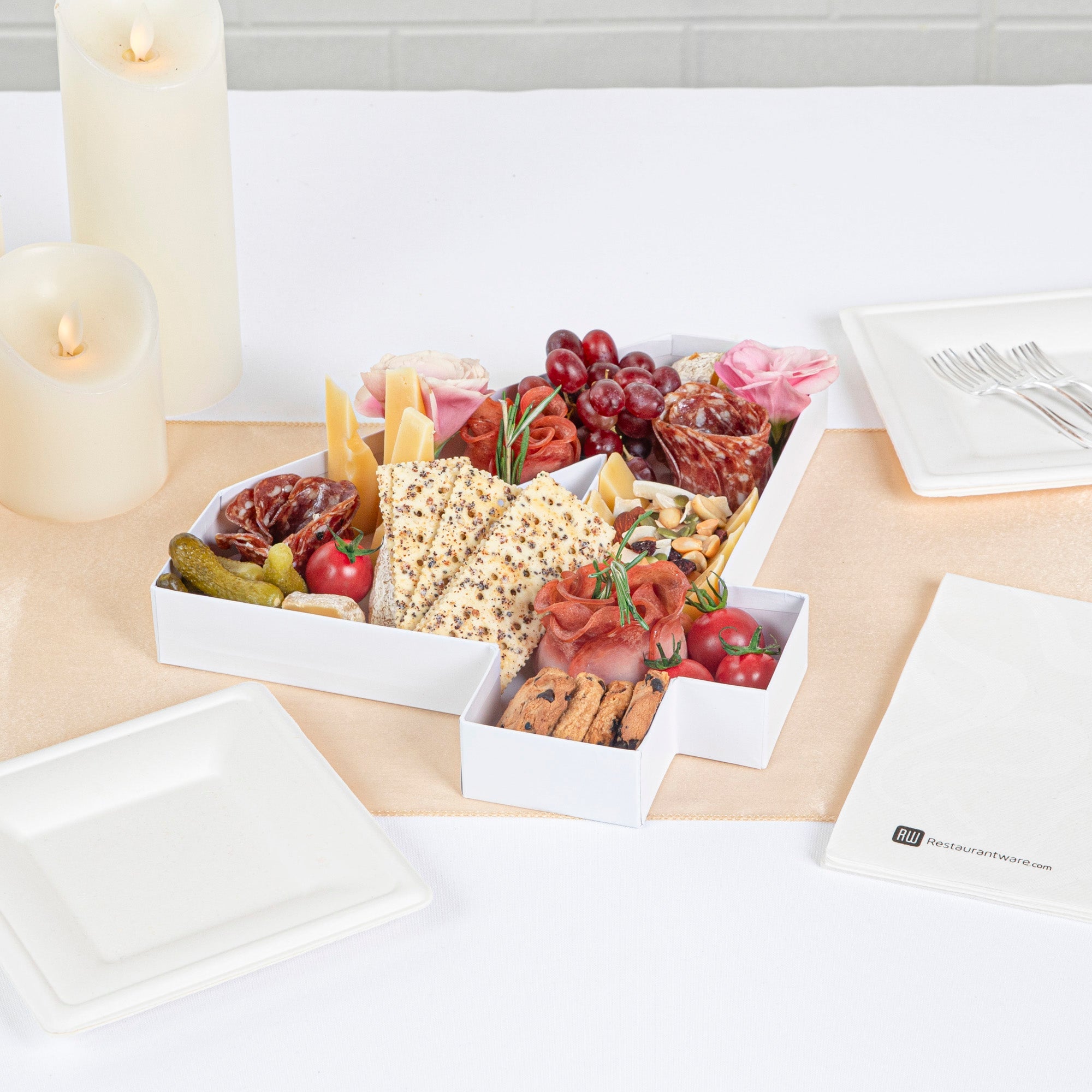 Chef 101 White Paper Charcuterie Fillable Number 4 Tray - 12" x 10" x 1 1/2" - 1 count box