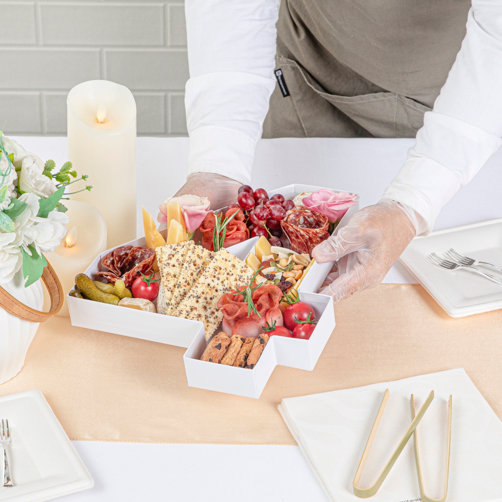 Chef 101 White Paper Charcuterie Fillable Number 4 Tray - 12" x 10" x 1 1/2" - 1 count box
