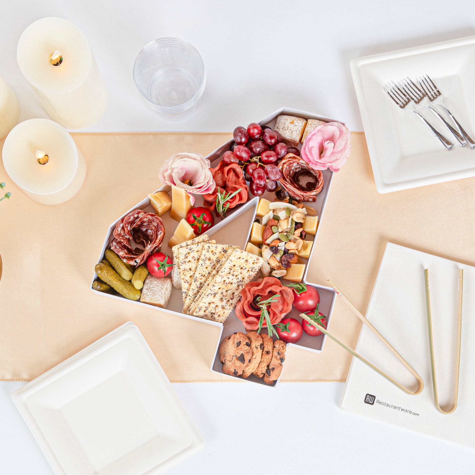 Chef 101 White Paper Charcuterie Fillable Number 4 Tray - 12" x 10" x 1 1/2" - 1 count box