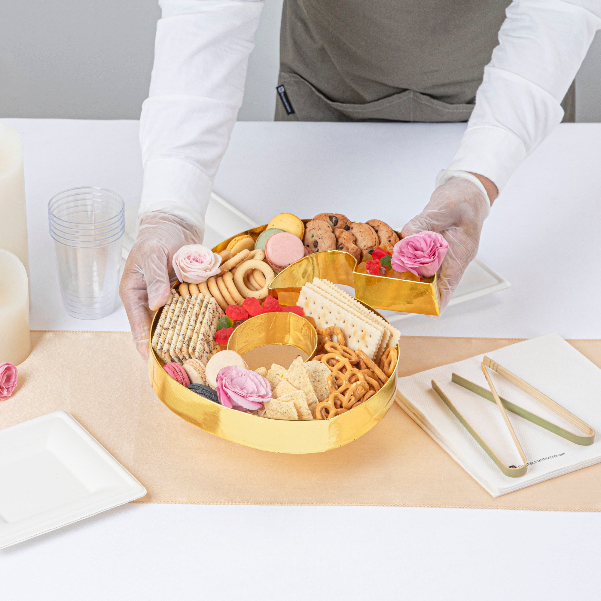 Chef 101 Gold Paper Charcuterie Fillable Number 6 Tray - 12" x 10" x 1 1/2" - 1 count box