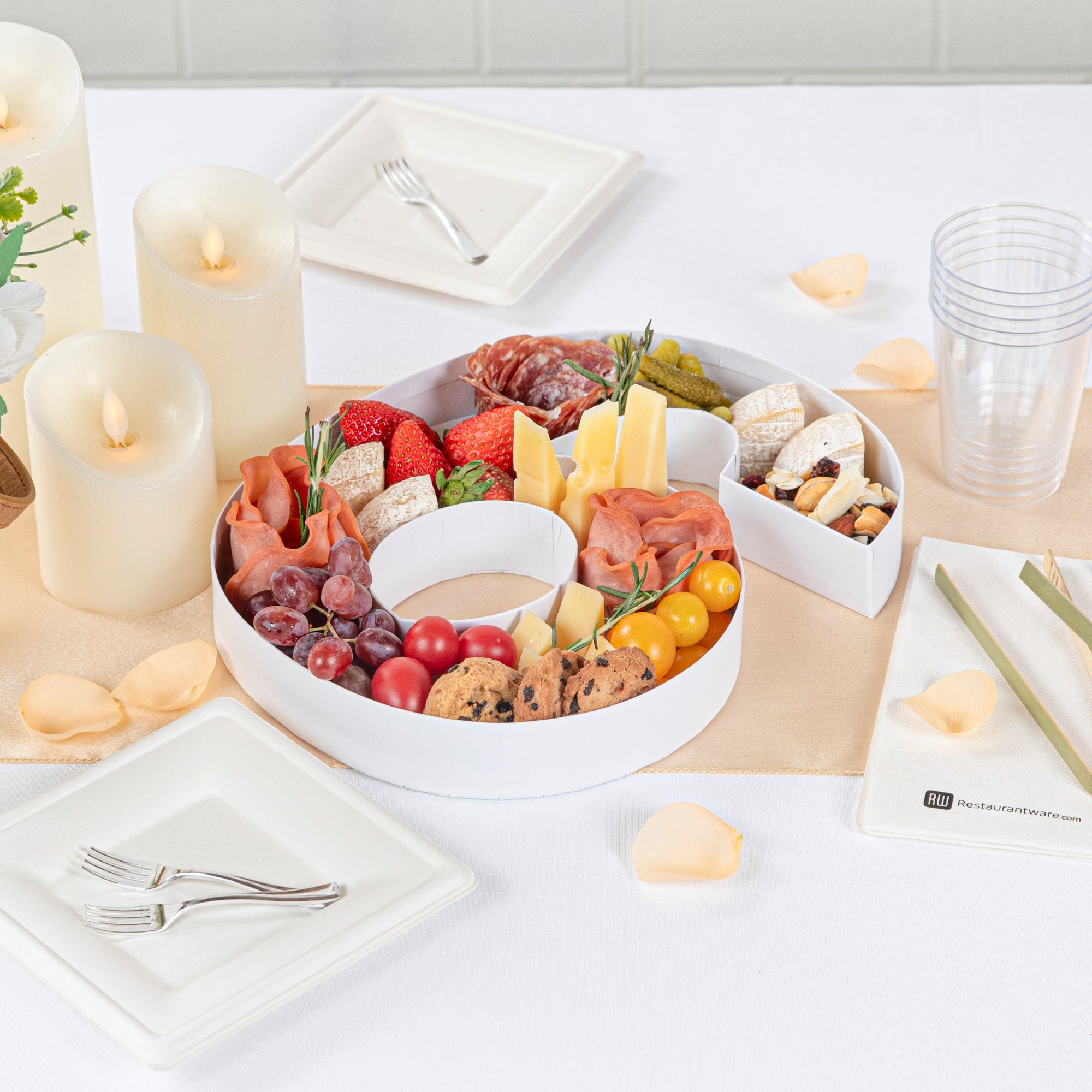 Chef 101 White Paper Charcuterie Fillable Number 6 Tray - 12" x 10" x 1 1/2" - 1 count box
