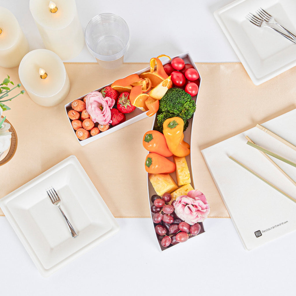 Chef 101 White Paper Charcuterie Fillable Number 7 Tray - 12" x 10" x 1 1/2" - 1 count box