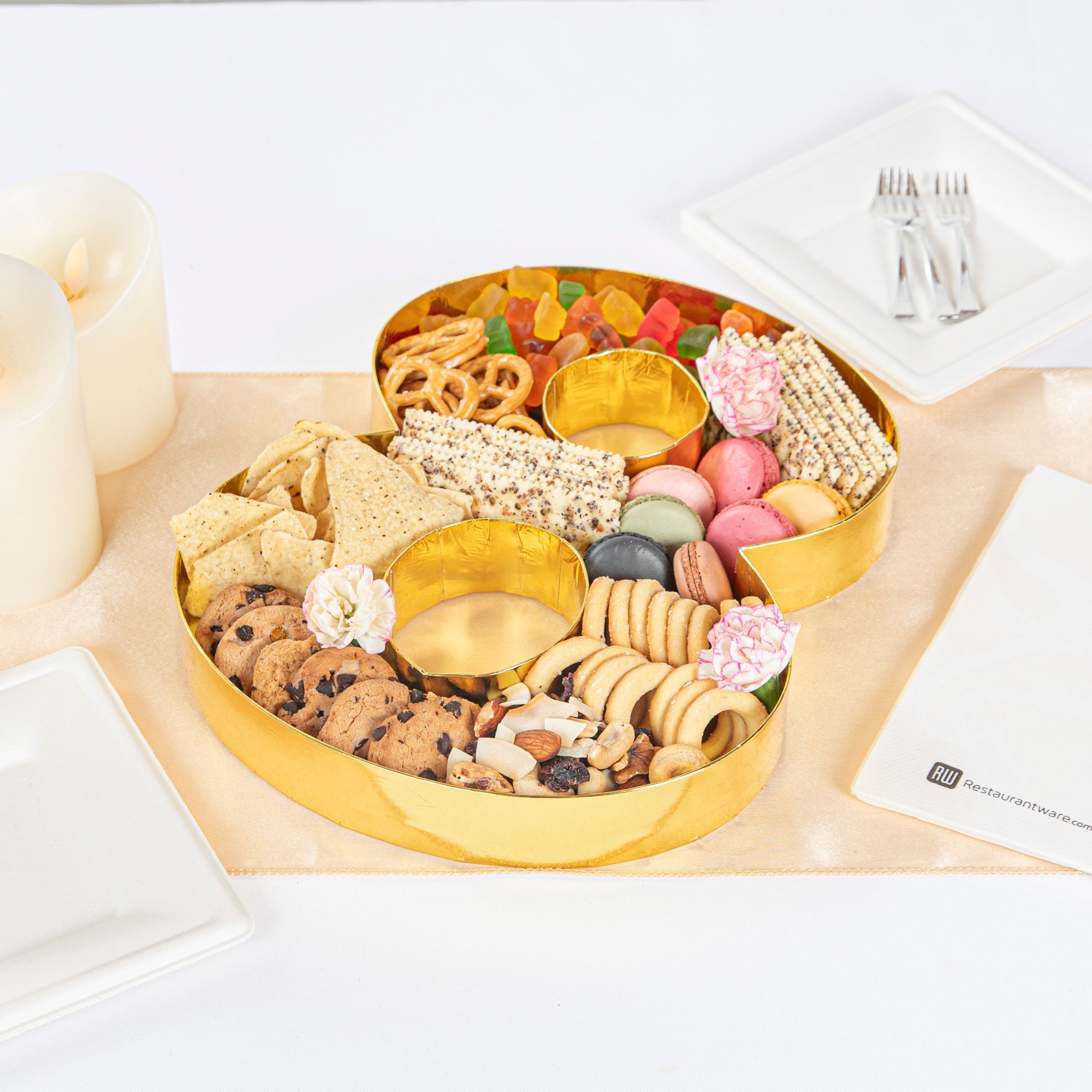 Chef 101 Gold Paper Charcuterie Fillable Number 8 Tray - 12" x 10" x 1 1/2" - 1 count box