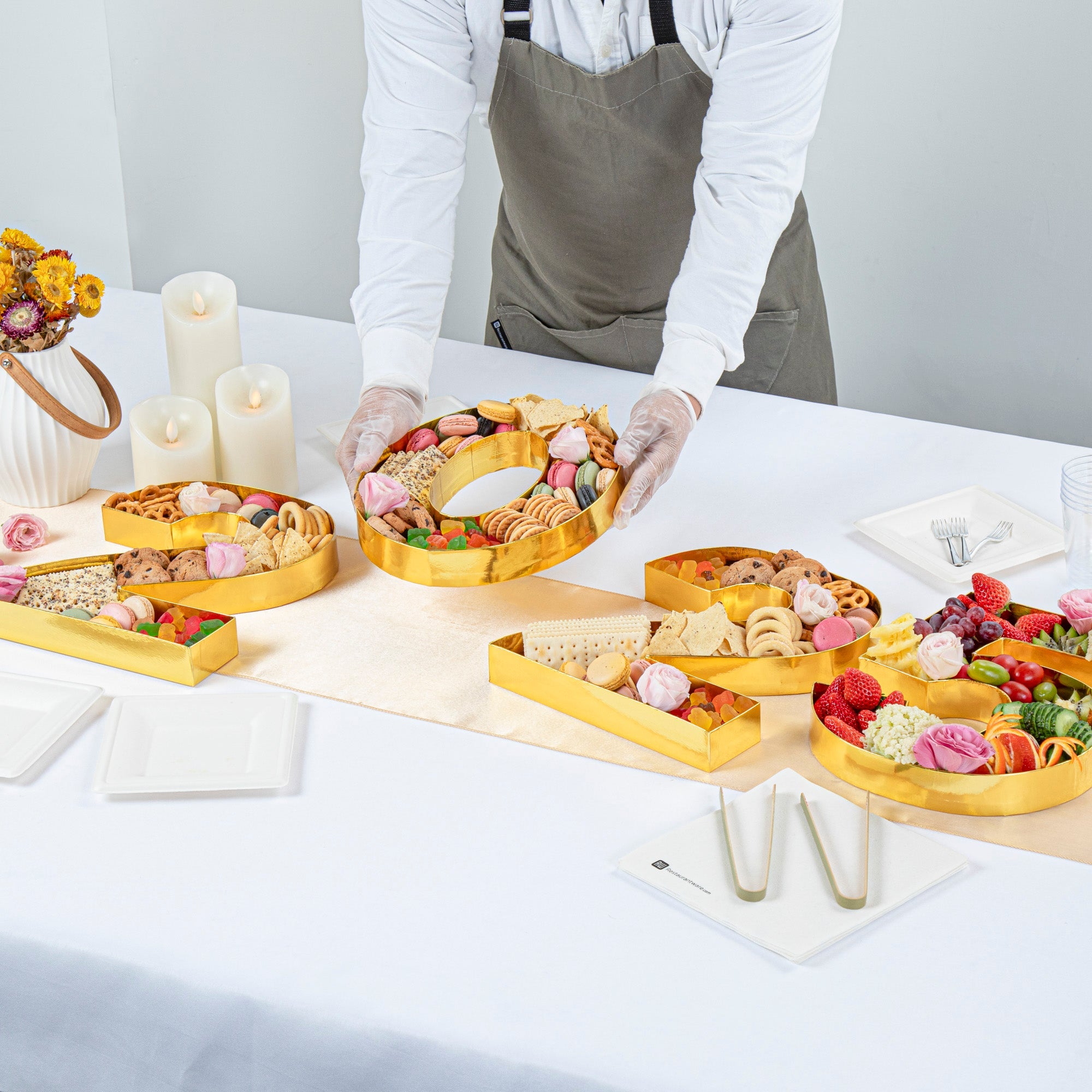 Chef 101 Gold Paper Charcuterie Fillable Number 0 Tray - 12" x 10" x 1 1/2" - 1 count box
