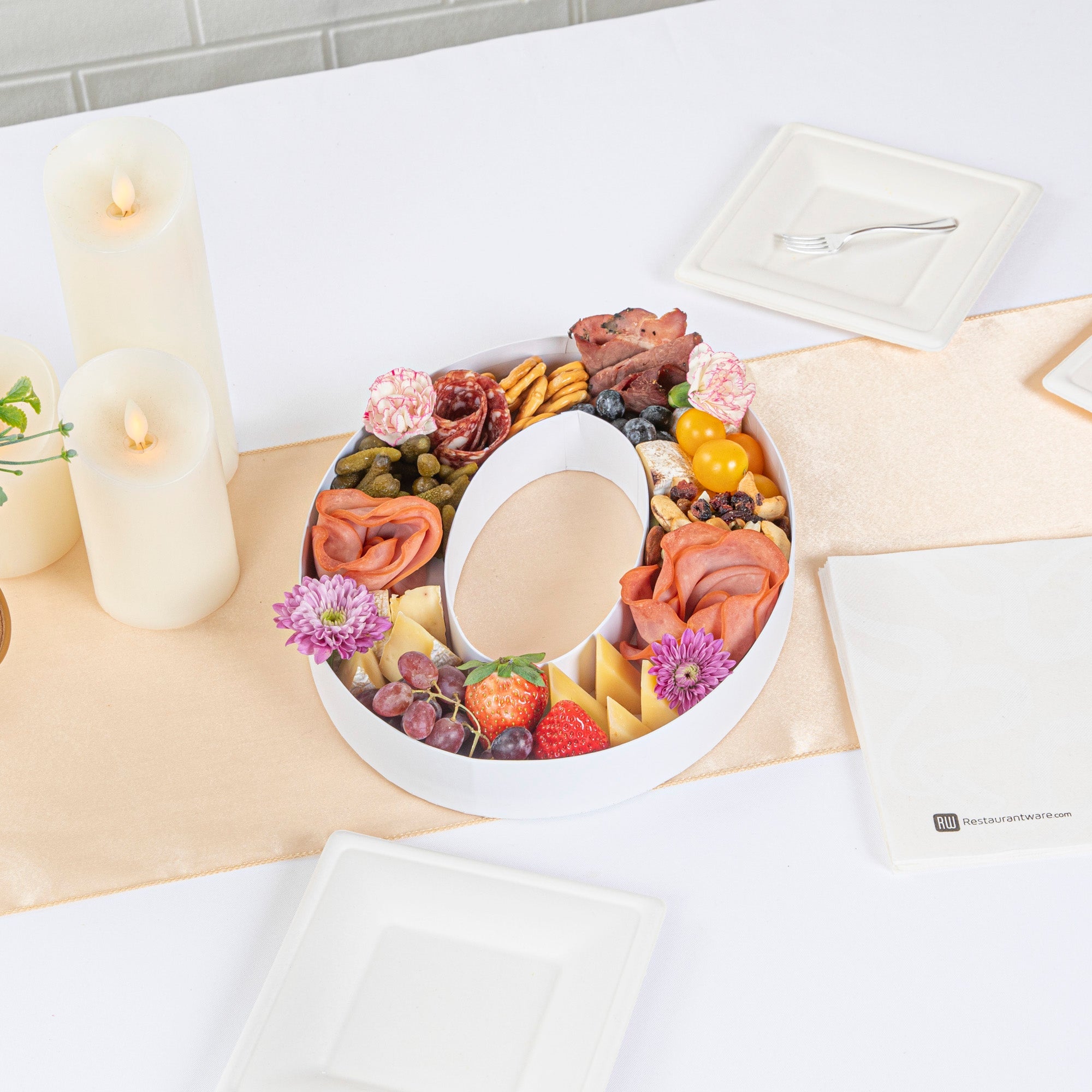 Chef 101 White Paper Charcuterie Fillable Number 0 Tray - 12" x 10" x 1 1/2" - 1 count box