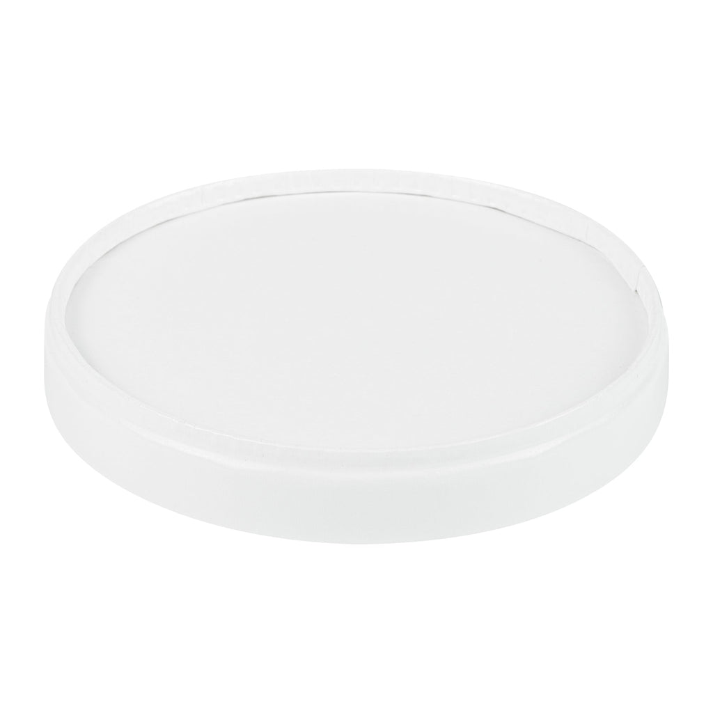 Coppetta Round White Paper Lid - Fits 8 oz To Go Cup, with Spoon - 3 3/4" x 3 3/4" x 3/4" - 200 count box