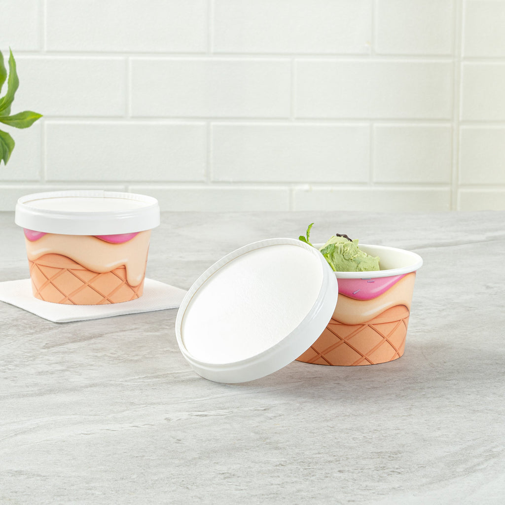 Coppetta Round White Paper Lid - Fits 8 oz To Go Cup, with Spoon - 3 3/4" x 3 3/4" x 3/4" - 200 count box