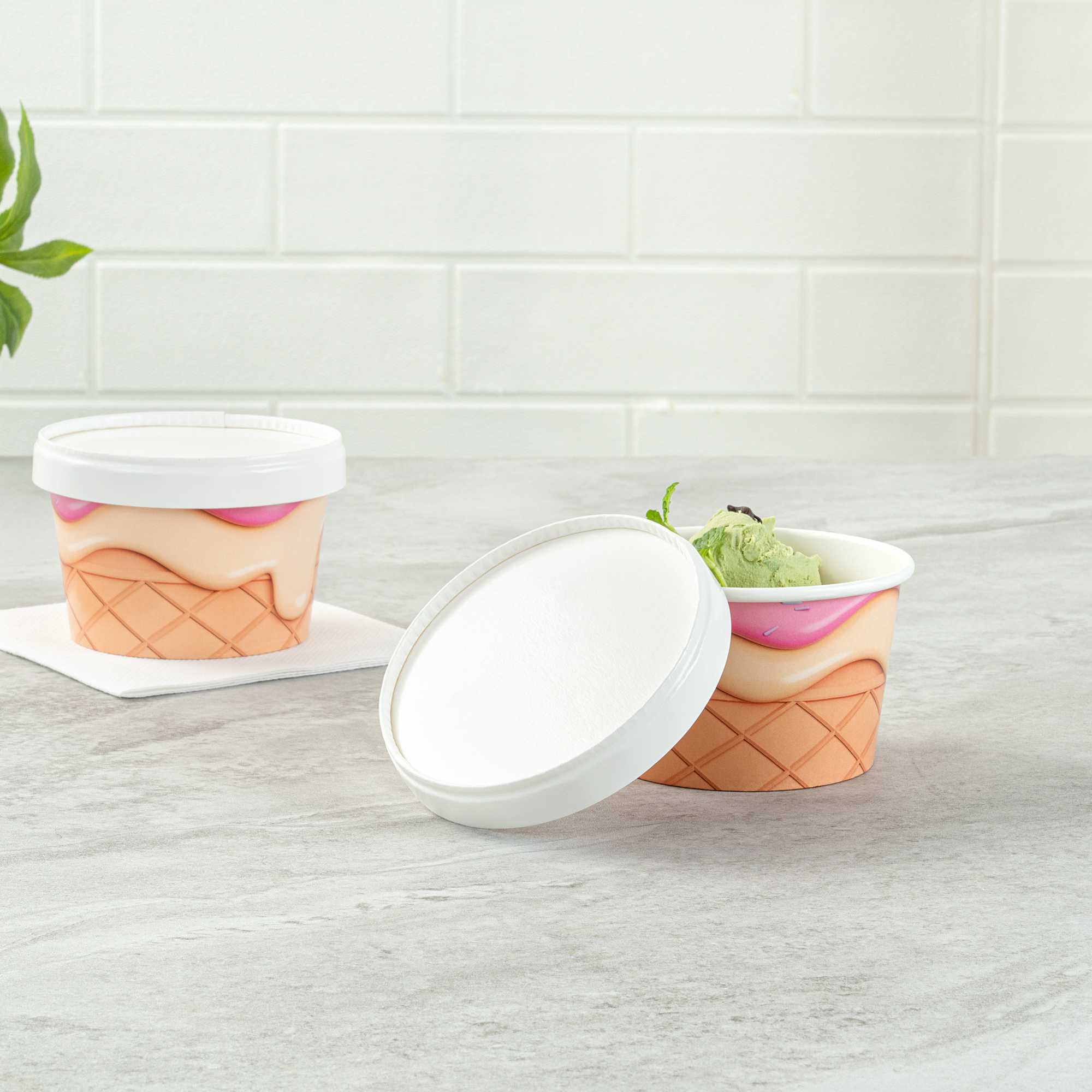 Coppetta Round White Paper Lid - Fits 8 oz To Go Cup, with Spoon - 3 3/4" x 3 3/4" x 3/4" - 50 count box
