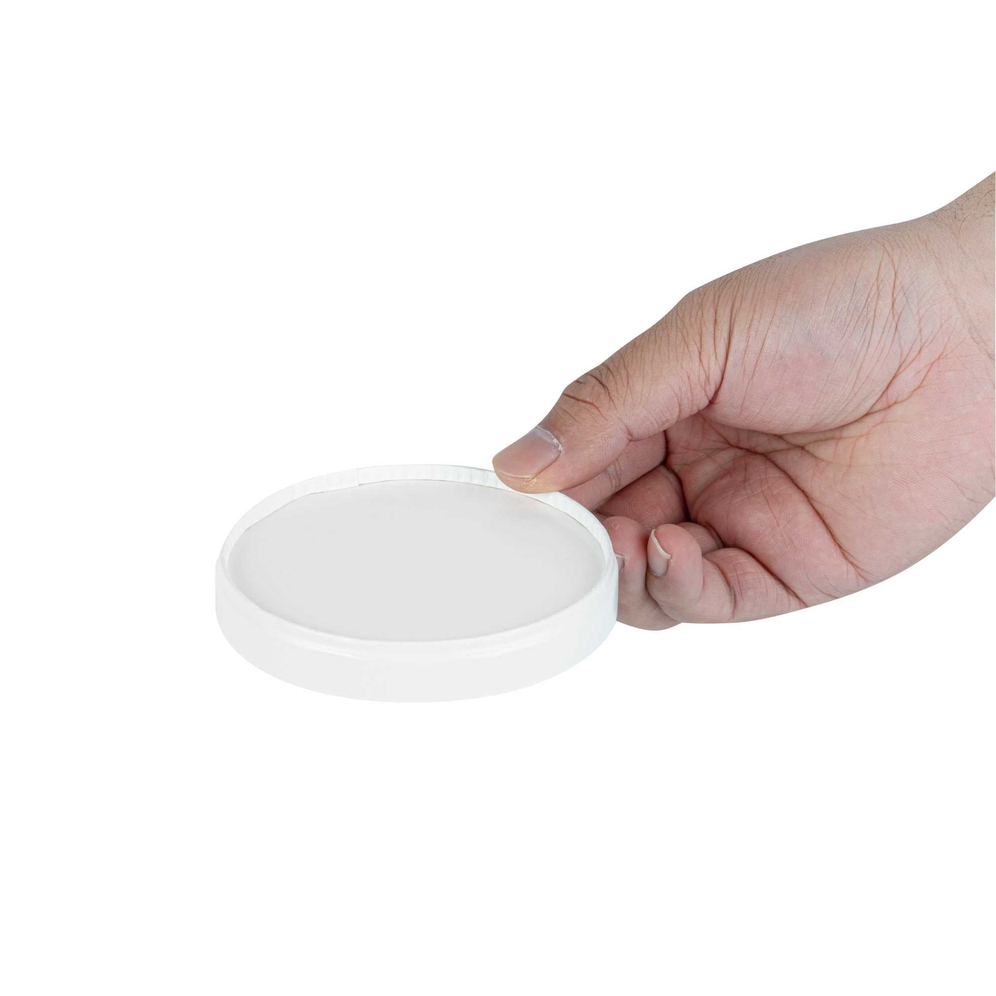Coppetta Round White Paper Lid - Fits 8 oz To Go Cup, with Spoon - 3 3/4" x 3 3/4" x 3/4" - 50 count box