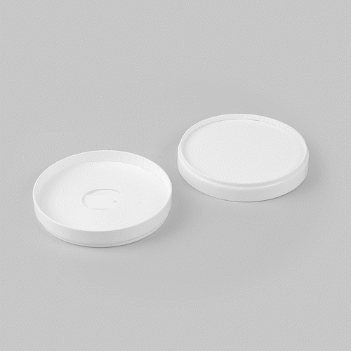Coppetta Round White Paper Lid - Fits 8 oz To Go Cup, with Spoon - 3 3/4" x 3 3/4" x 3/4" - 50 count box