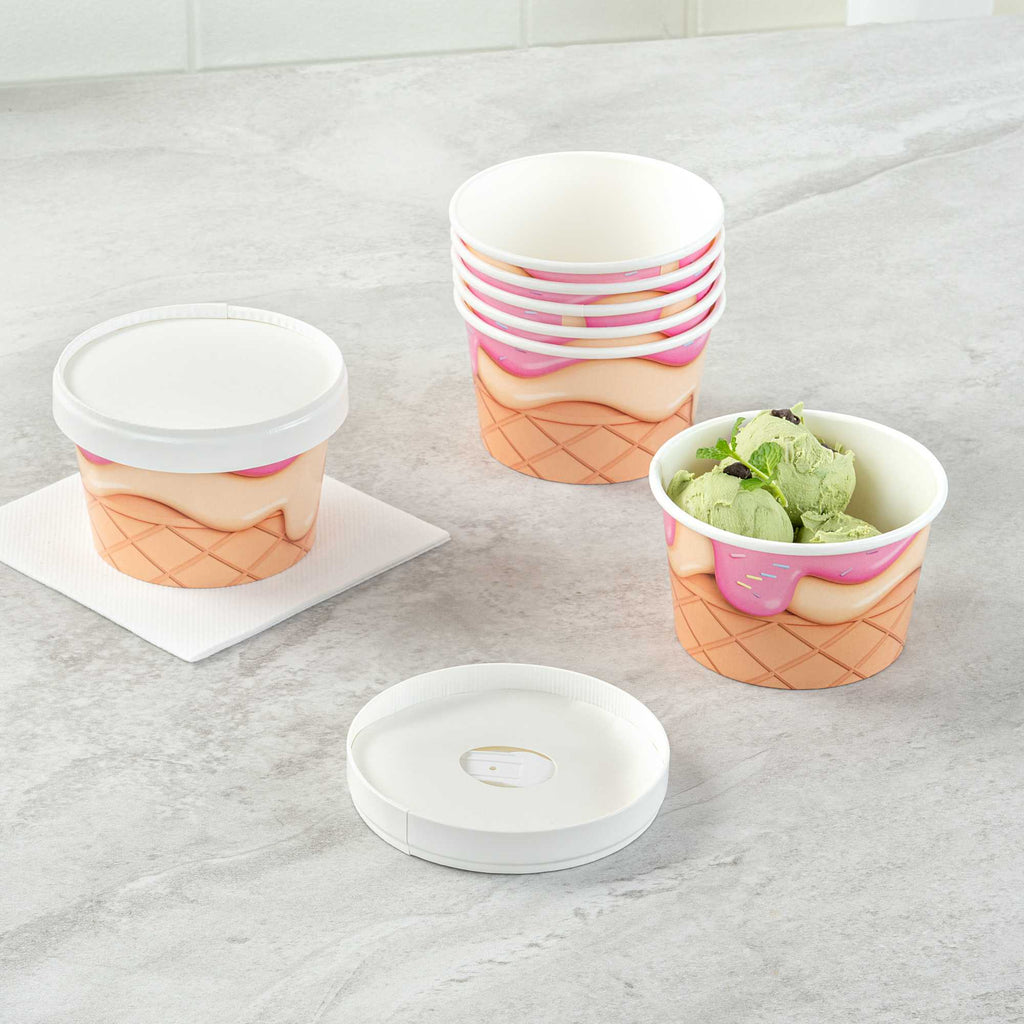 Coppetta Round White Paper Lid - Fits 8 oz To Go Cup, with Spoon - 3 3/4" x 3 3/4" x 3/4" - 50 count box