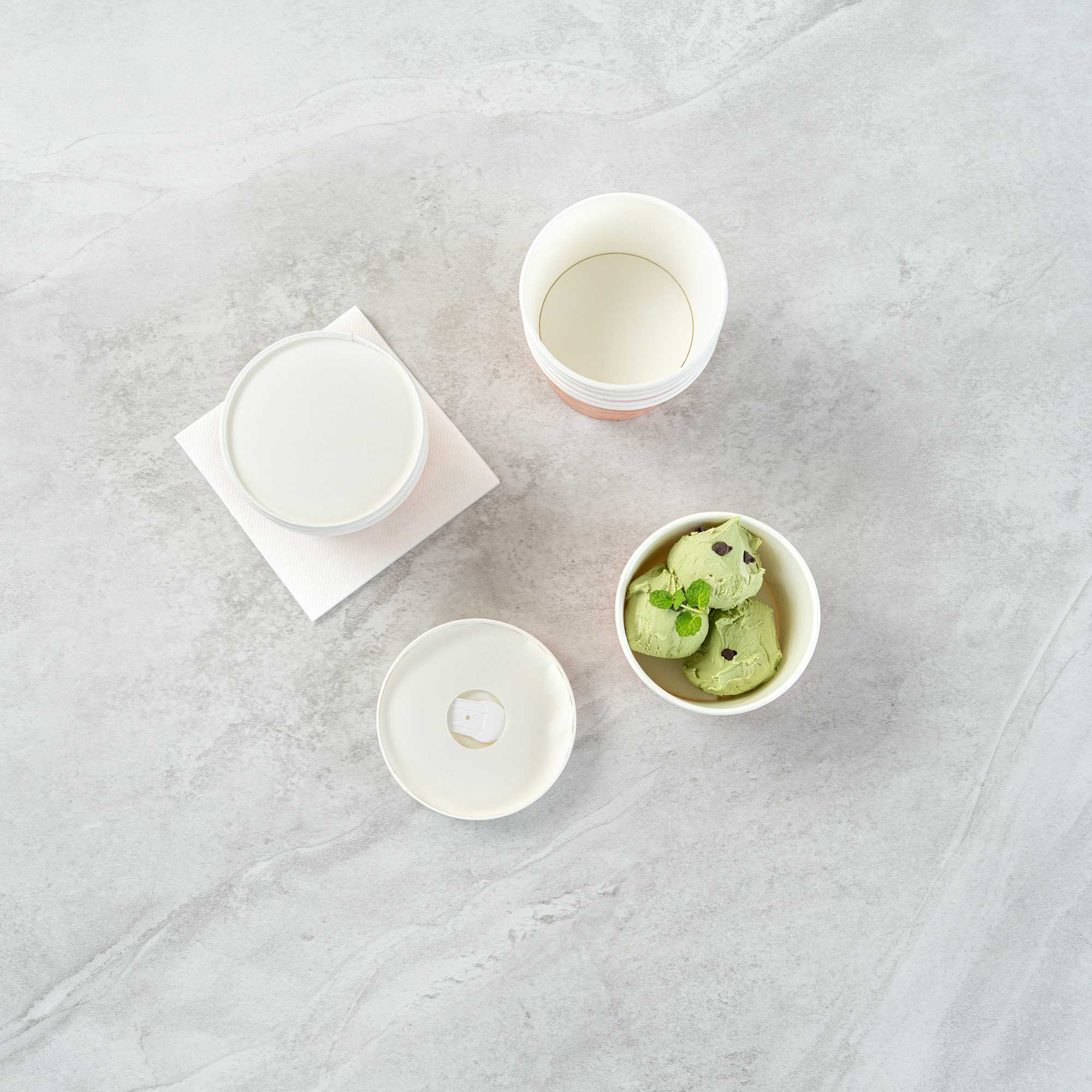 Coppetta Round White Paper Lid - Fits 8 oz To Go Cup, with Spoon - 3 3/4" x 3 3/4" x 3/4" - 50 count box