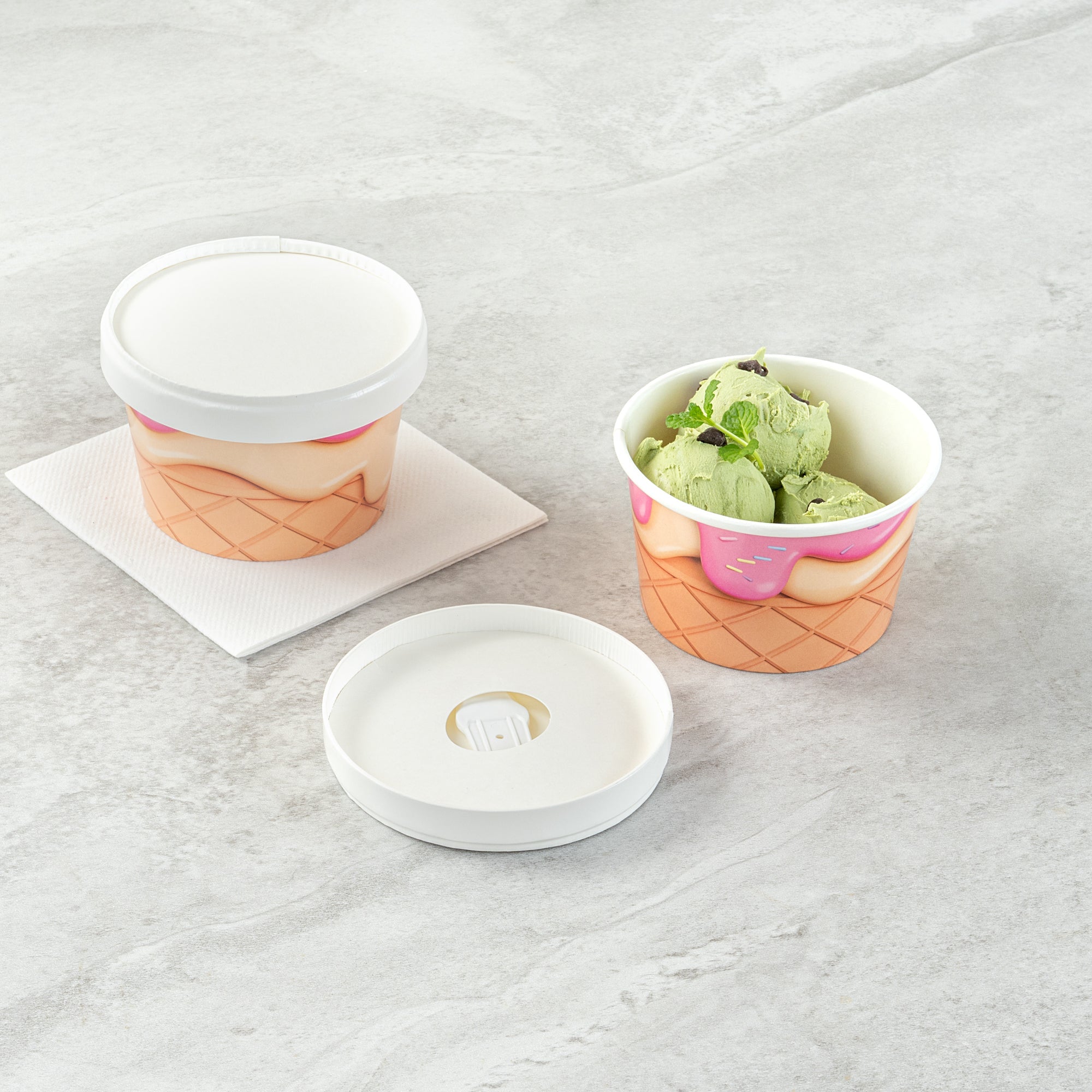 Coppetta Round White Paper Lid - Fits 8 oz To Go Cup, with Spoon - 3 3/4" x 3 3/4" x 3/4" - 200 count box