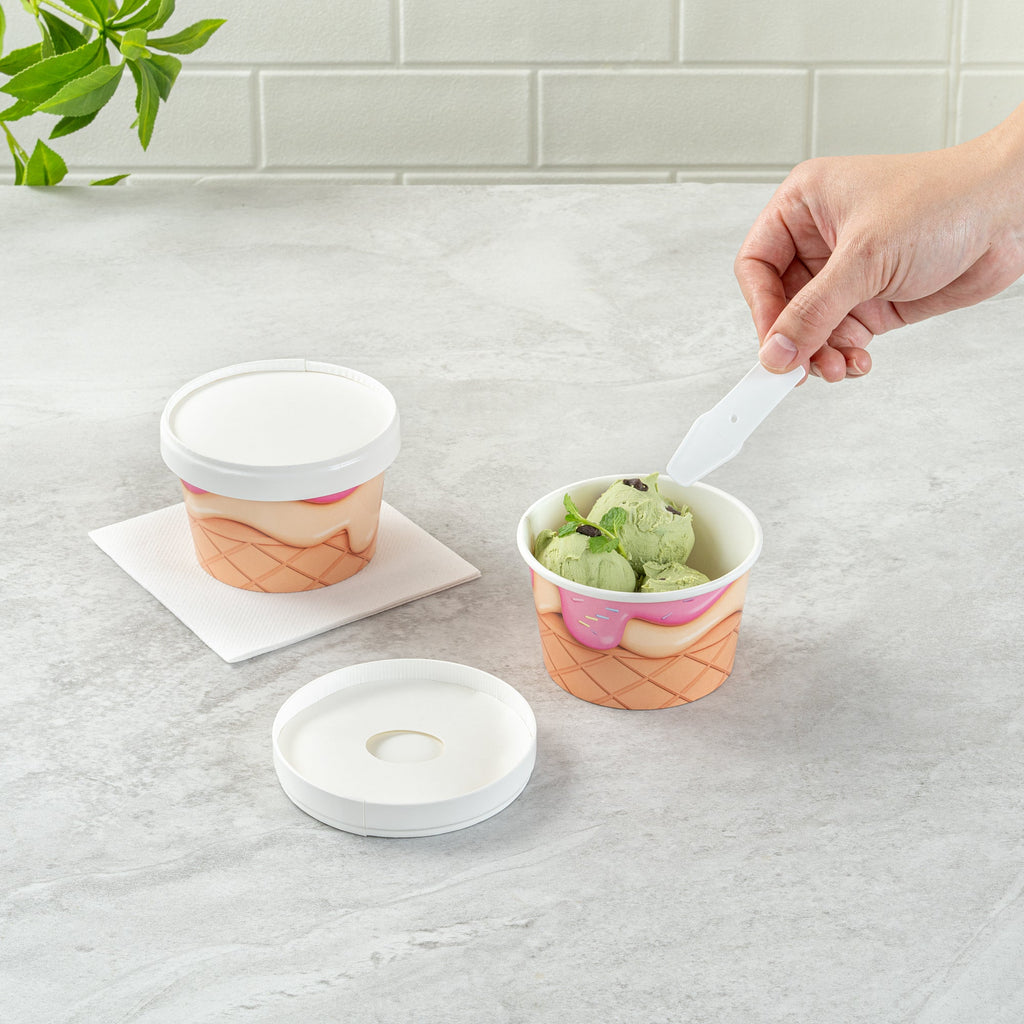 Coppetta Round White Paper Lid - Fits 8 oz To Go Cup, with Spoon - 3 3/4" x 3 3/4" x 3/4" - 200 count box